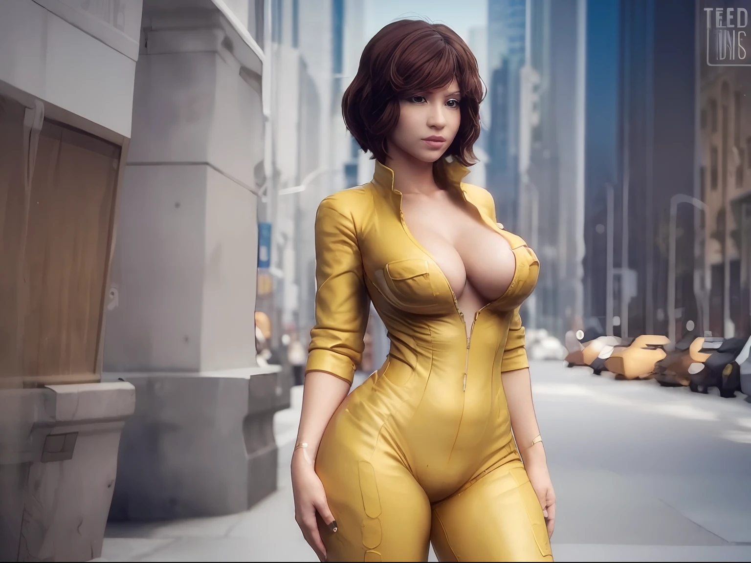 (april o Neil ))tetas perfectas, adolescente ,trasero grande, lindo sexy sensual cuerpo perfecto ,HD (((fondo en el drenaje de. New york)),cuerpo completo 8k , hiperrealista, (((como renderizado de Unreal Engine))) (grandes tetas) todo que parece a un render 3d(((on an empty background)))viste su traje overoll amarillo