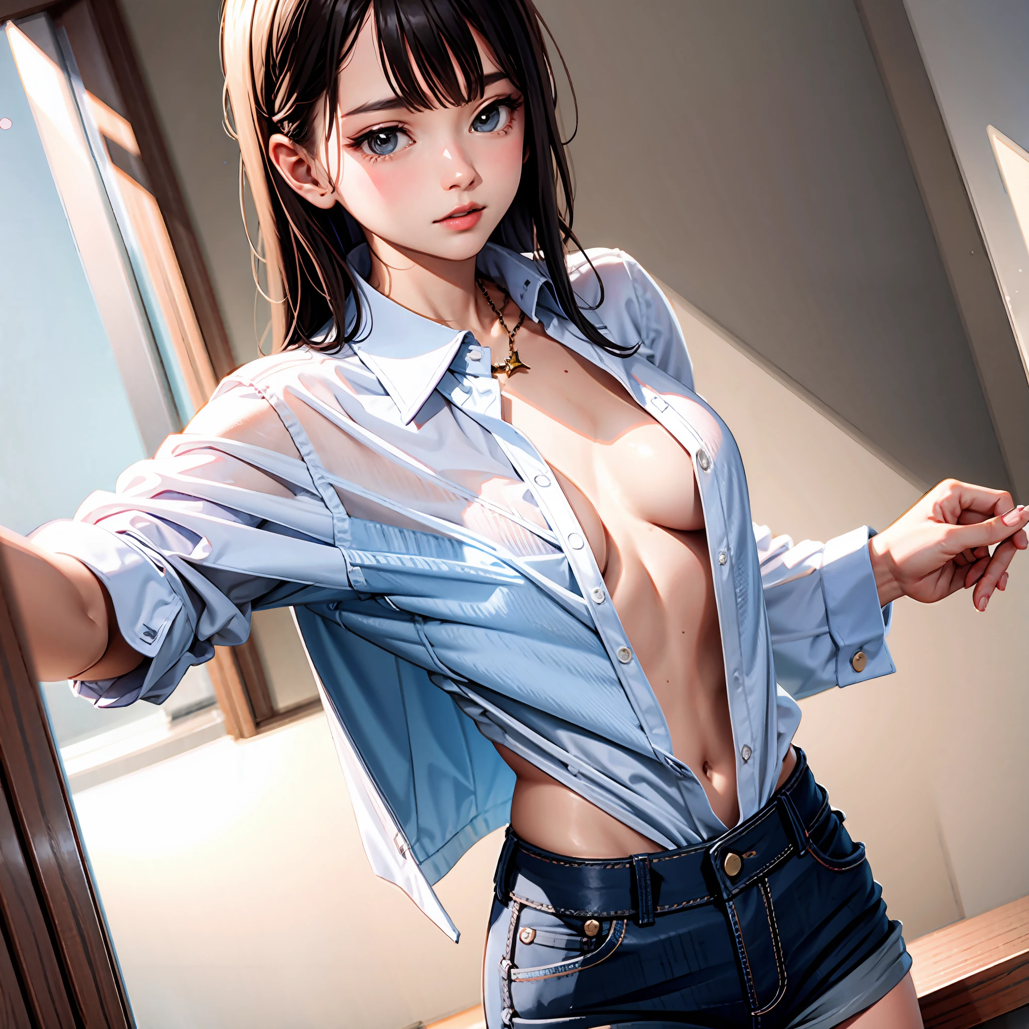 Unbuttoned shirt,Low collar