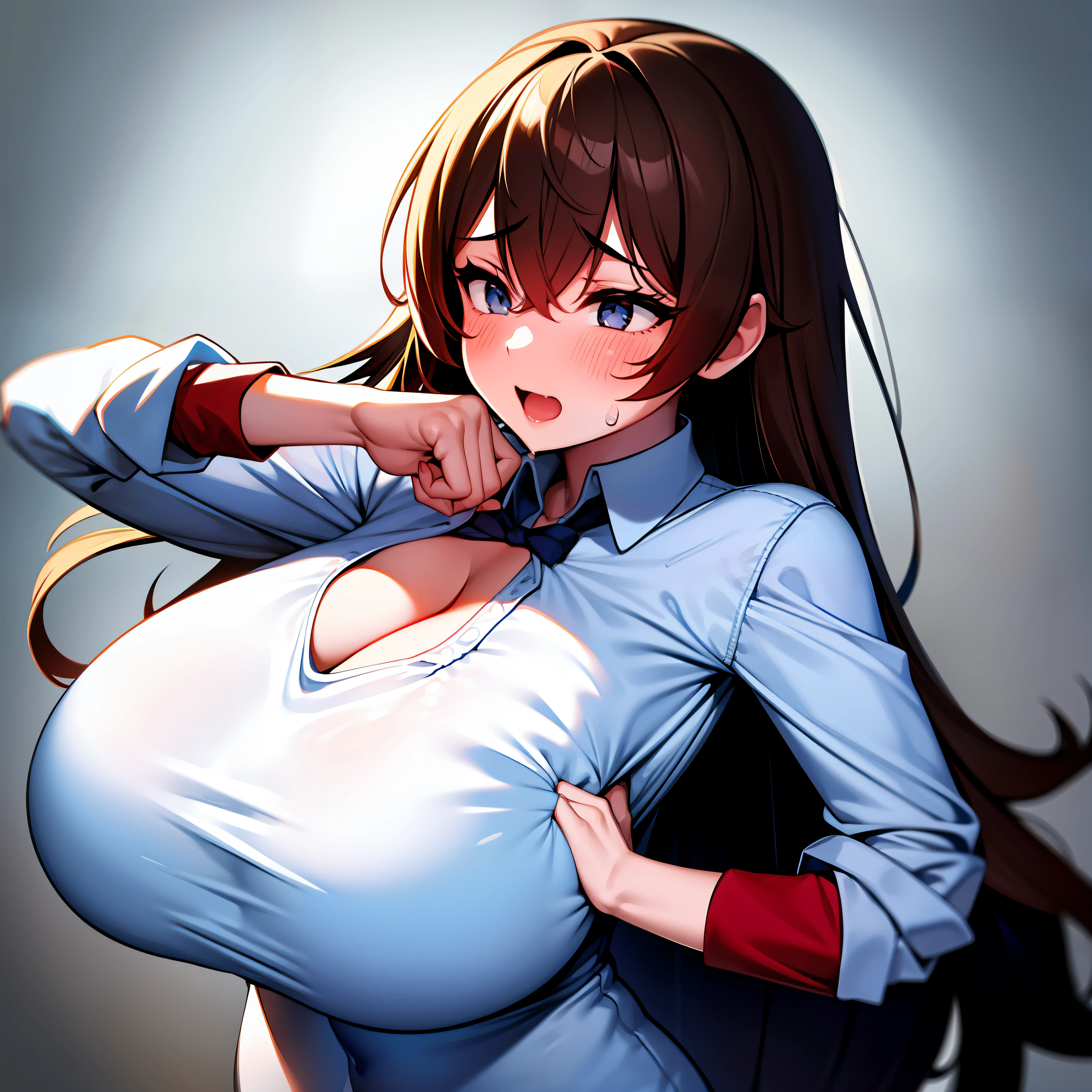 Constantly rub your fat chest with your hands,drools,Super big-breasted girl who loves milk,frenzied,Rubbing his chest with his hands frantically