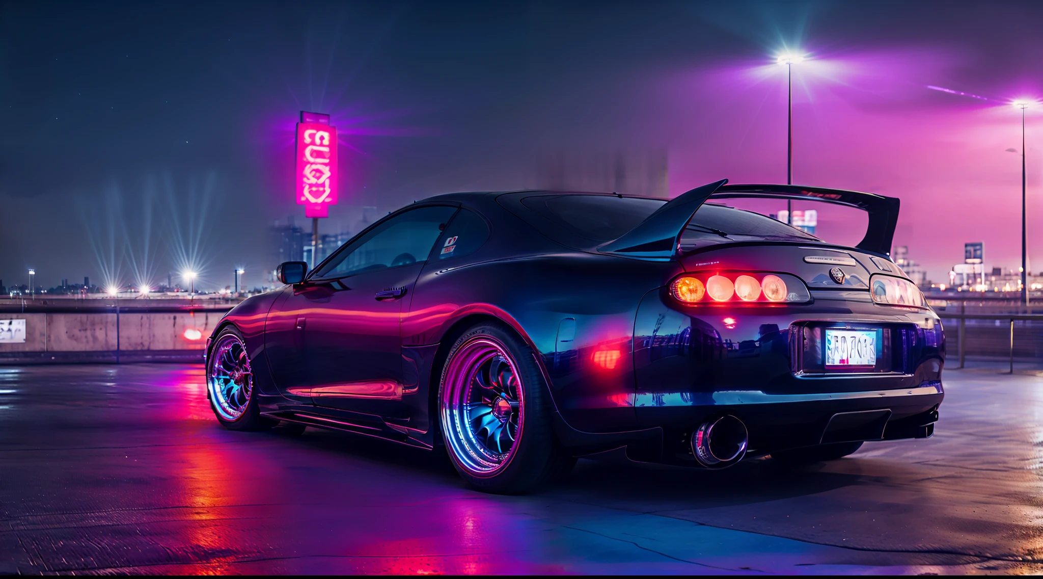 carros ciberpunk, luzes neon, tokio