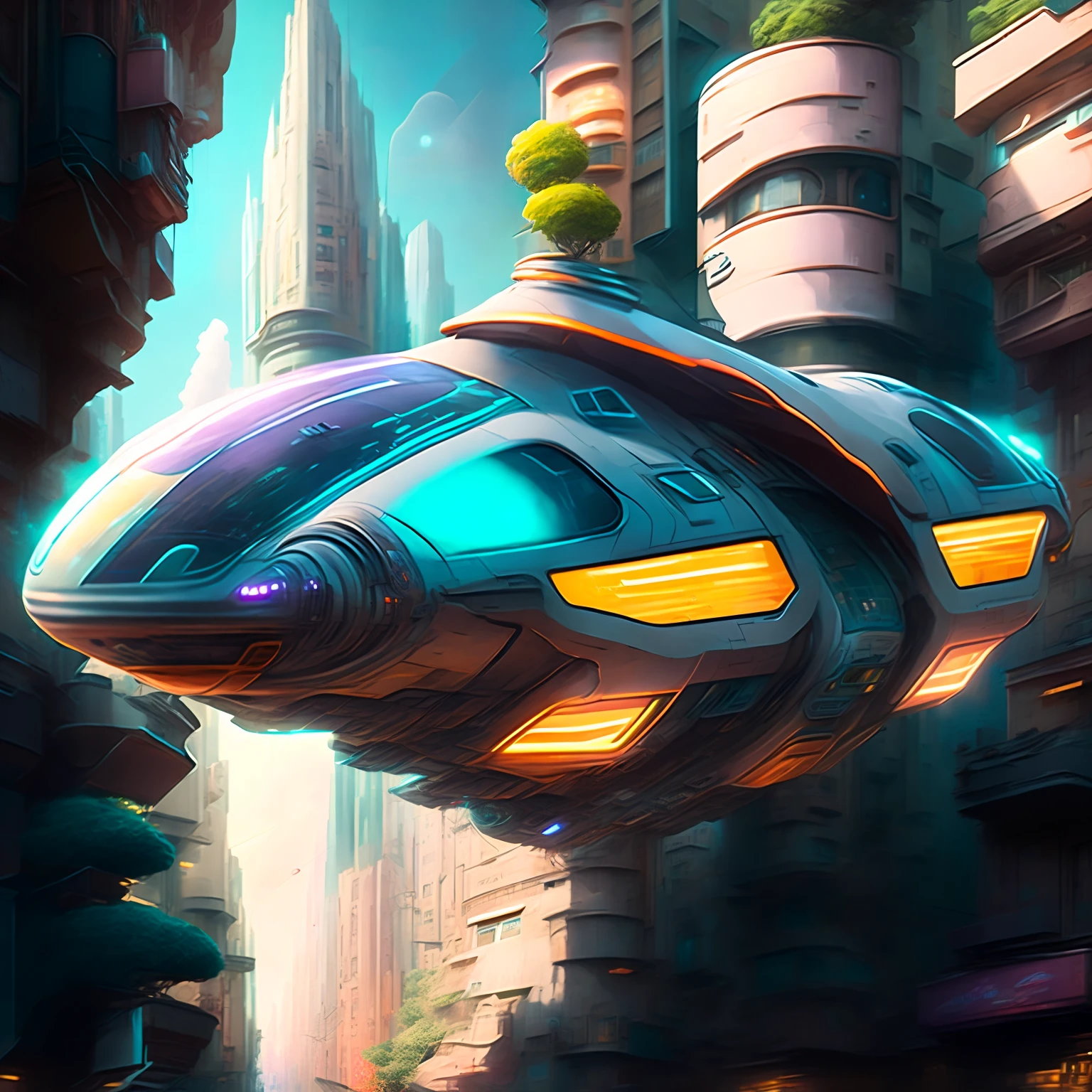 Hover Car in future metropolis, realistic, cinematic, cuberpunk, HOVERCAR STYLE, CAR, FLYING, AIR,CITY, STREET, THROUGH THE AIR, DRIVING, TALL, BUILDING, SCI - FI, CITYSCAPE