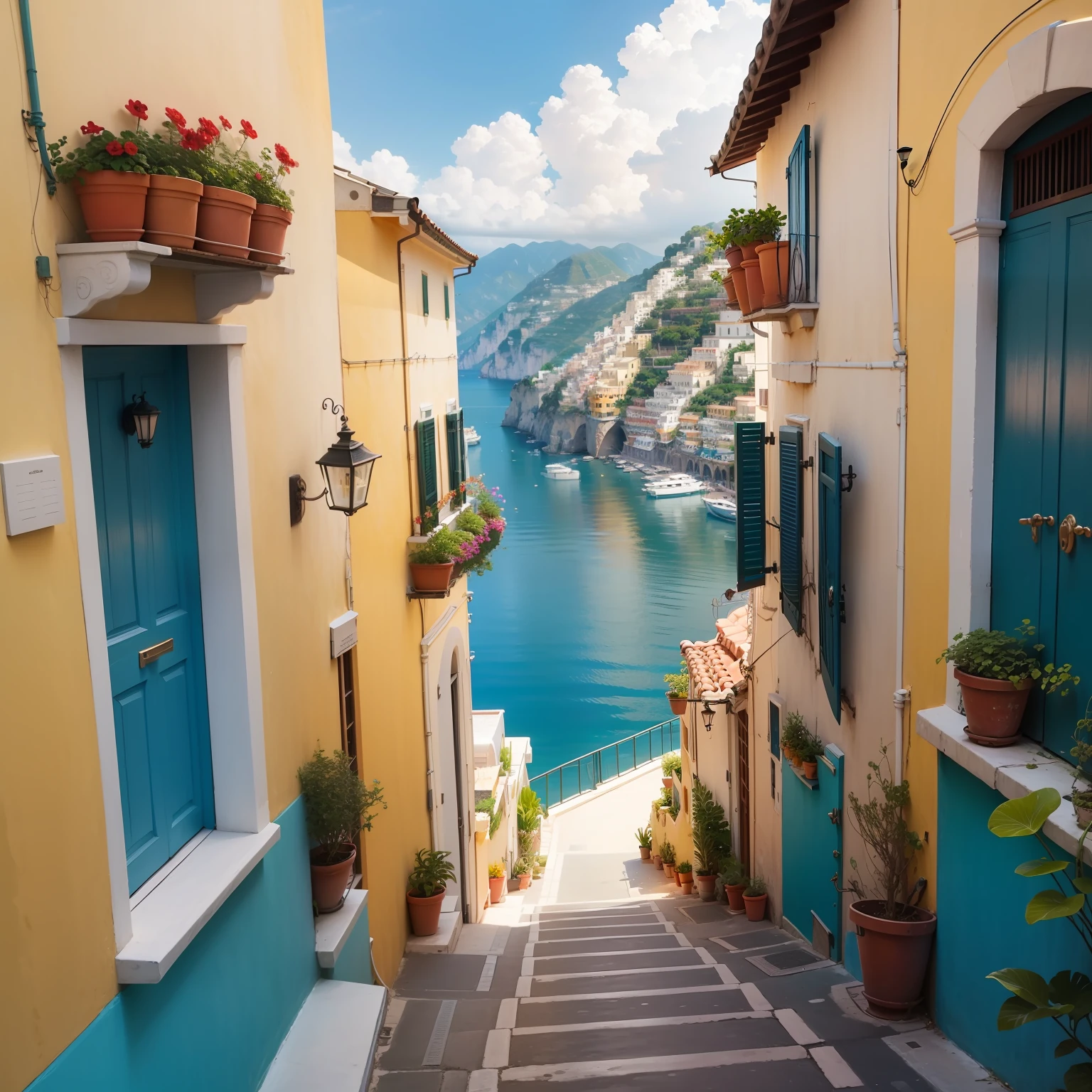 Amalfi、I want to come from the sea、blue sea、blue open sky、colorful house々