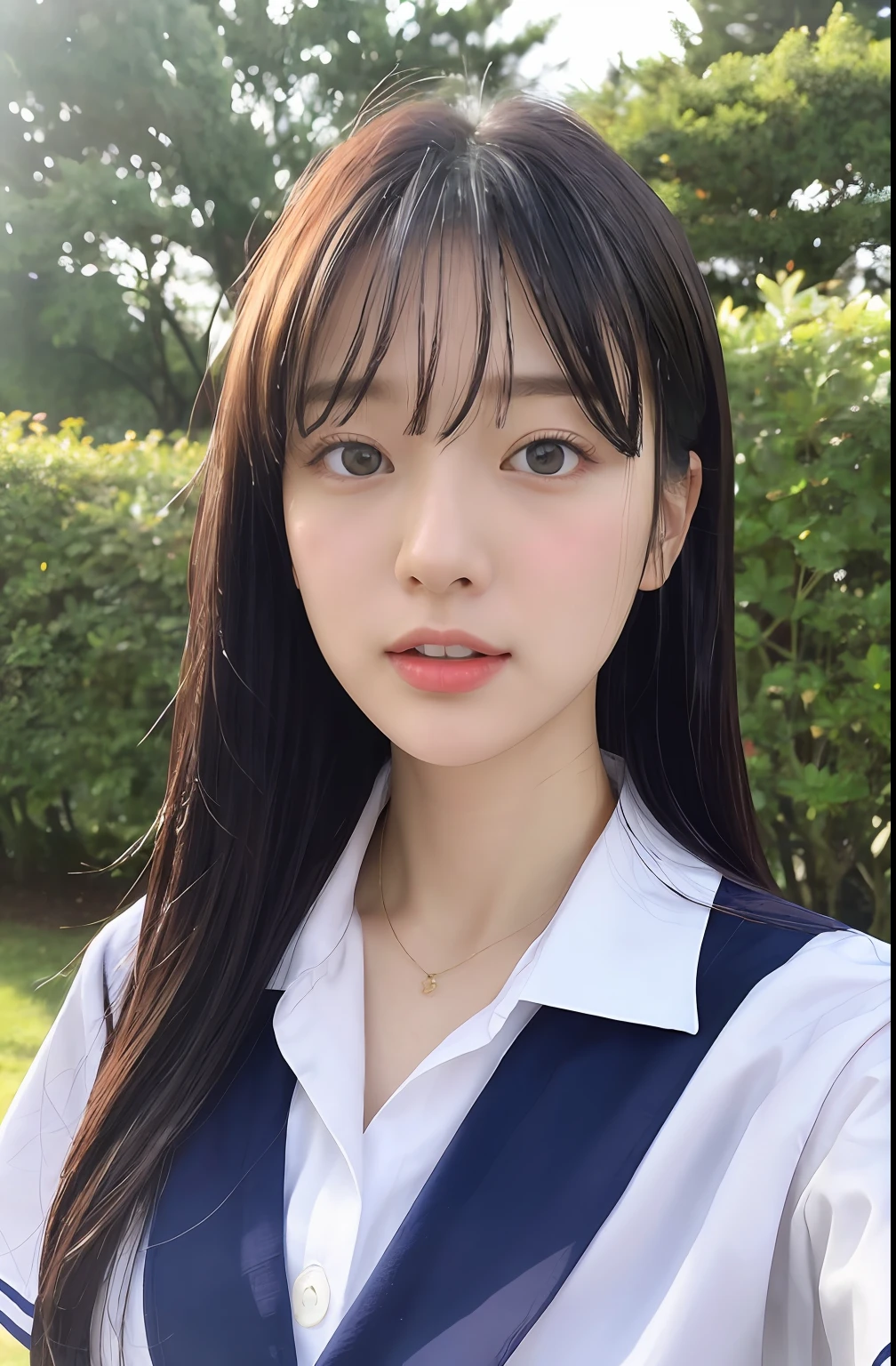 Close up portrait of woman walking in park in sailor suit、Japan Person Model、Young Sensual Gravure Idol、Young cute gravure idol、Realistic Young Gravure Idol、Realistic sensual gravure idol、Young gravure idols、sophisticated gravure idol、奈良美智、Young skinny gravure idol、beautifull asian girl ever、oppai、I got soaked in the rain