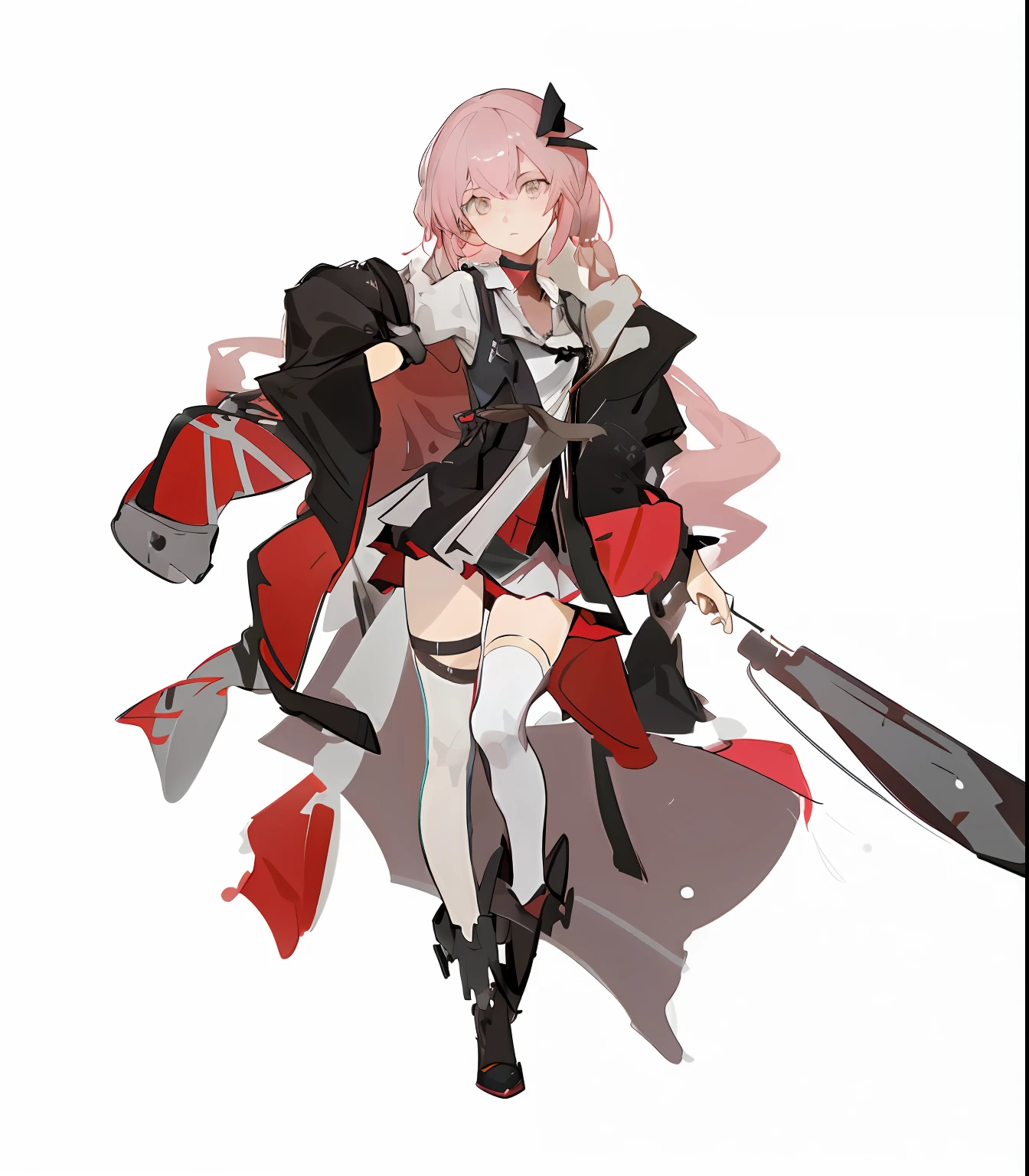 Anime characters holding swords,Pink hair and black and white clothes, From Arknights, lollipop, Azur route style,, pixiv 3dcg, Anime character design, A scene from the《Azur route》videogame, Kantai collection style