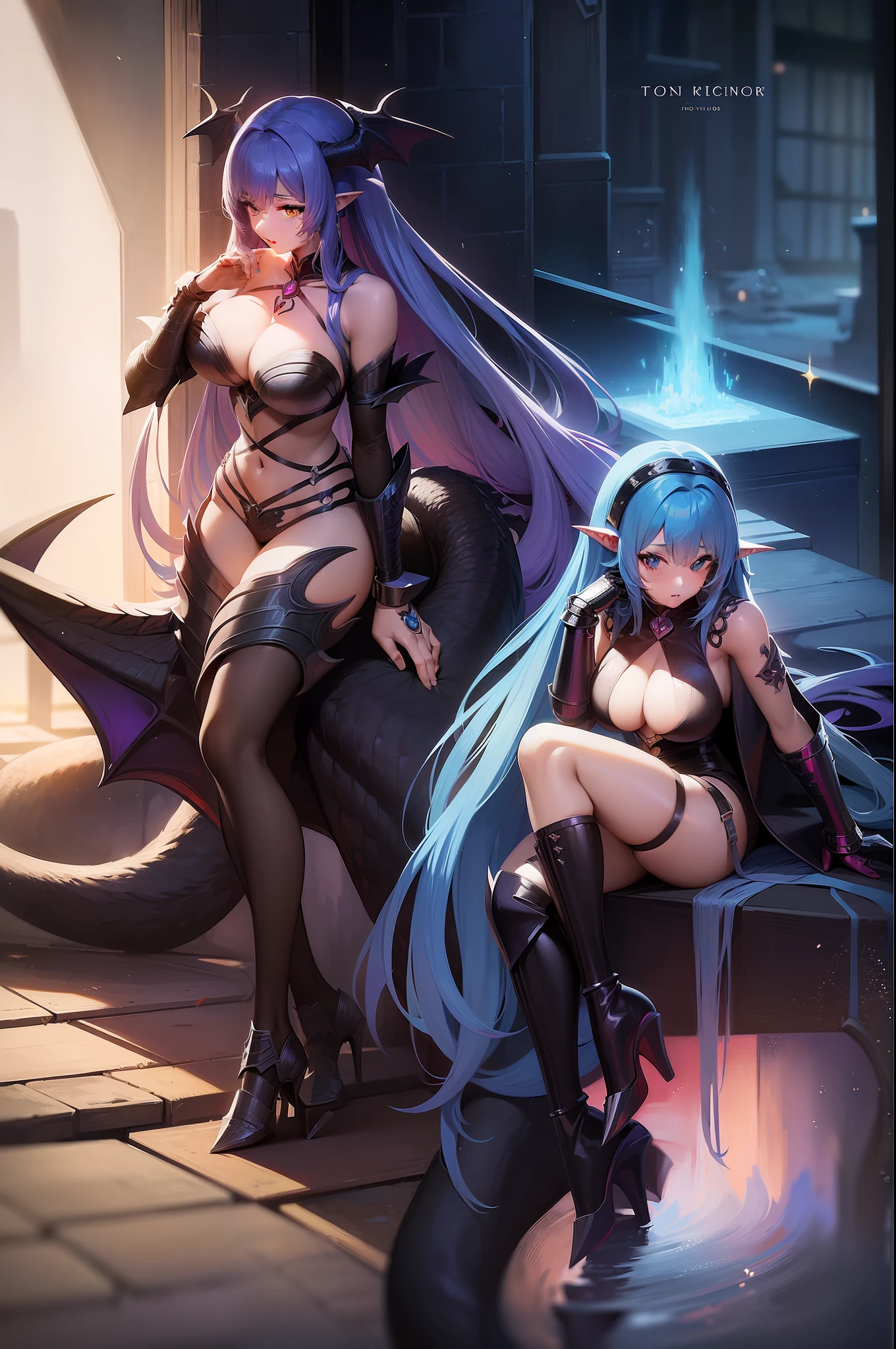 a cartoon image of a sexy anime girl with long blue hair, armor girl, beautiful succubus, succubus in tight short dress, morrigan, dragon girl, but the armor covers her face, queen of dragons, by Shitao, detailed anime artwork, bikini-armor, dragon ancient full plate armor, dragon queen, bikini armor female knight