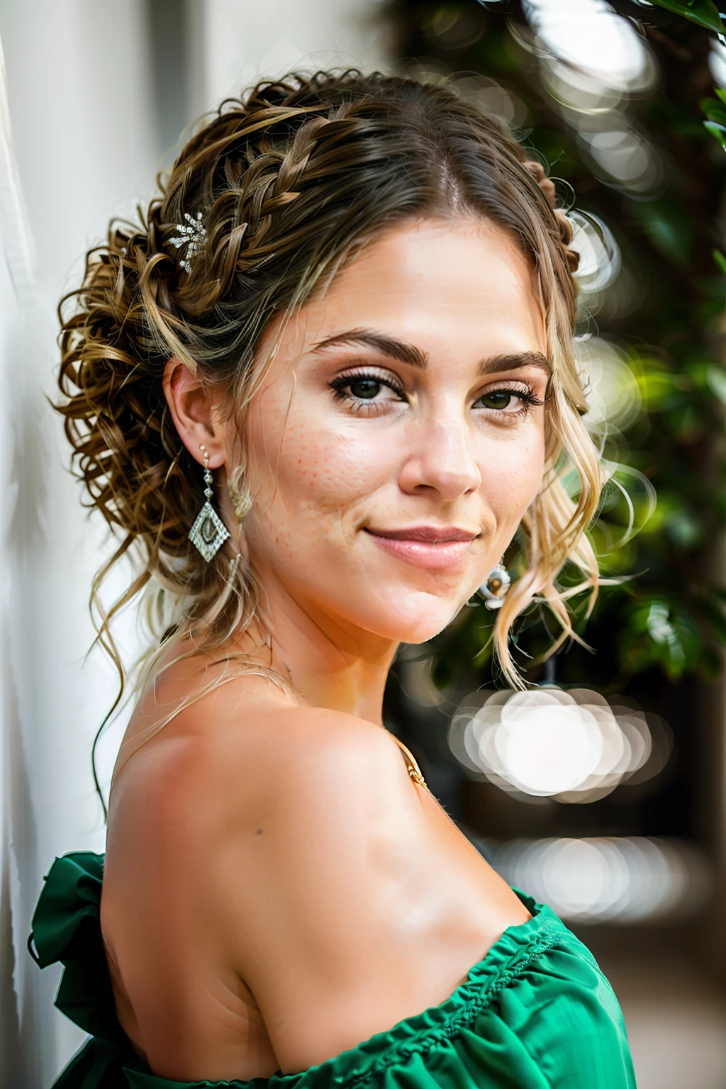 foto retrato de BrookeMonk cabelo mulher bonita sorrindo, updo upsweep sentado (obra-prima) (melhor qualidade) (detalhado) (8k) (HDR) (papel de parede) (cinematic lighthing) (foco nítido) (intrincado)