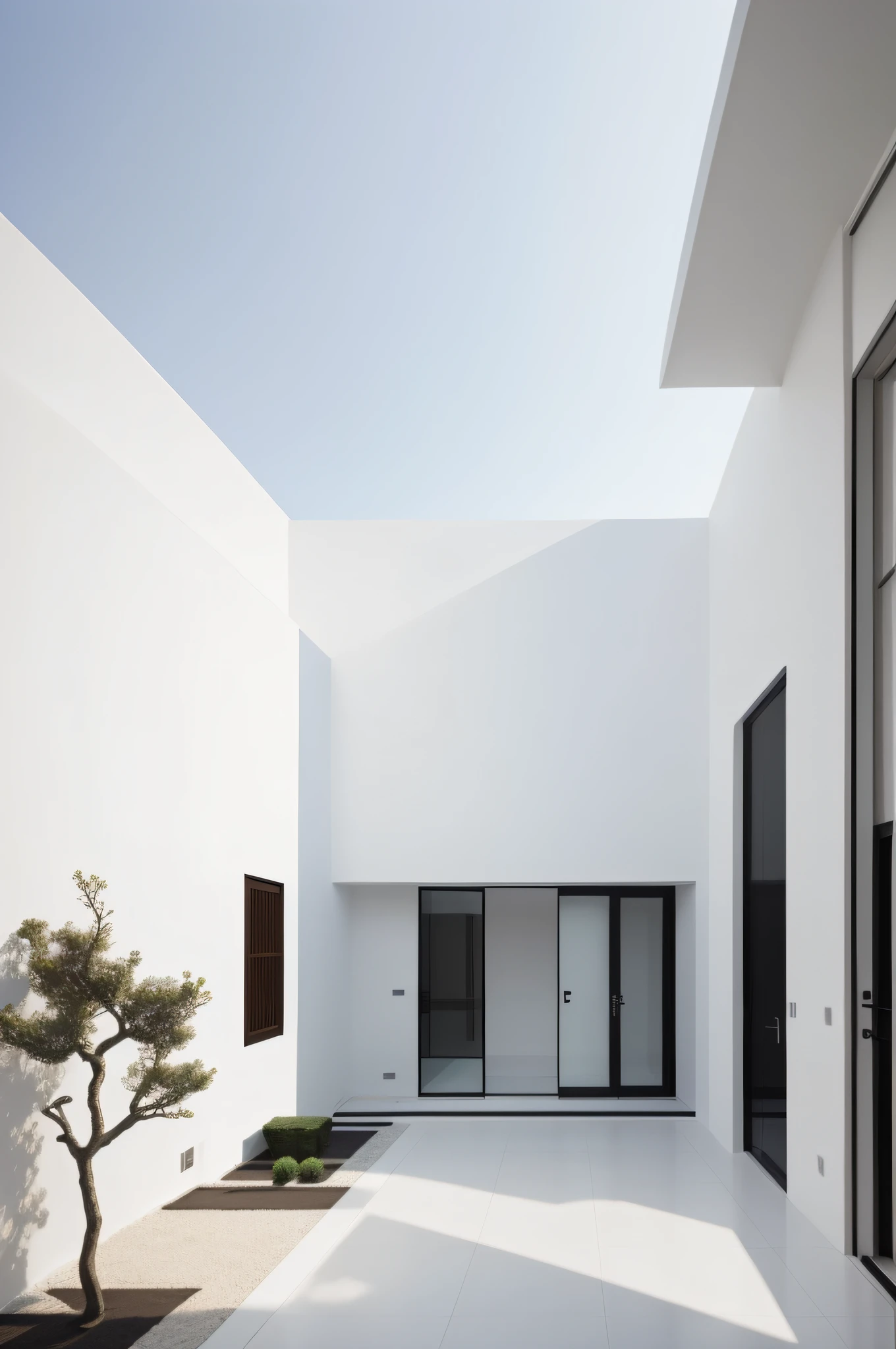 Excellent image quality,Modern Chinese courtyard,White walls,Simple structure,(tmasterpiece,Best quality,4K分辨率)。
