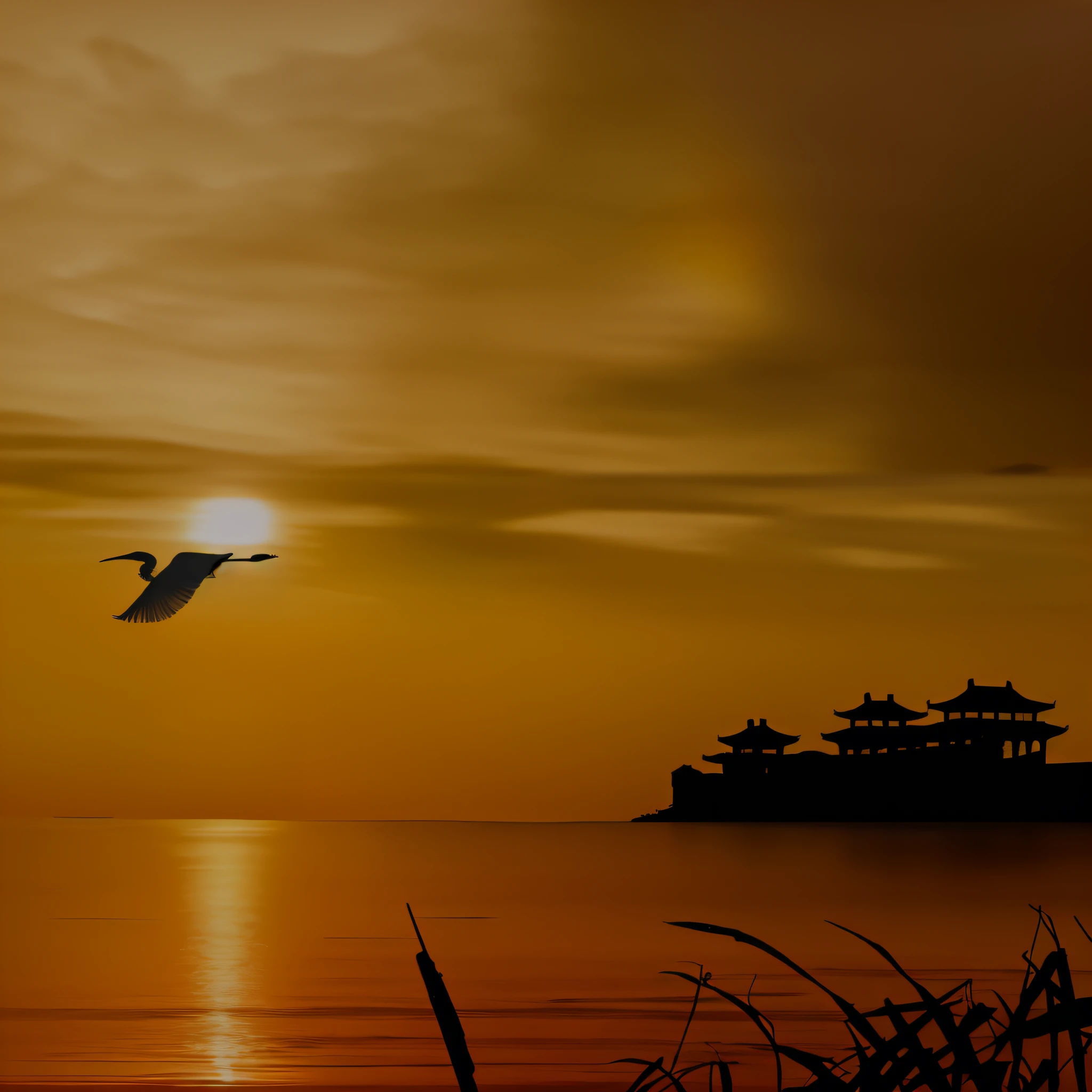 Alafid view of planes flying over the ocean at sunset, in a golden sunset sky, Twilight ; digital oil painting, Golden sunset, Twilight ; Digital painting, Sunset photo, flying through sunset, Sunset background, As night fell, Sunrise, The most beautiful sunset, the sunset, ((Sunset)), Evening sunset, nice sunset, setting sun, sunset sinrise