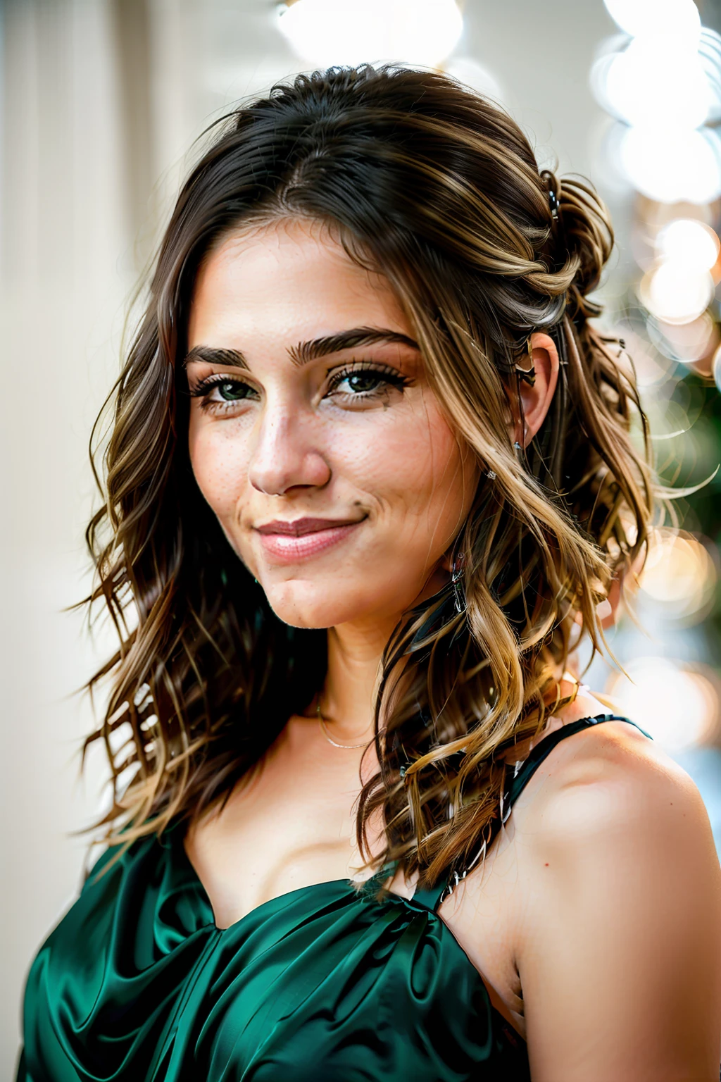 foto retrato de BrookeMonk cabelo mulher bonita sorrindo, updo upsweep sentado (obra-prima) (melhor qualidade) (detalhado) (8k) (HDR) (papel de parede) (cinematic lighthing) (foco nítido) (intrincado)
