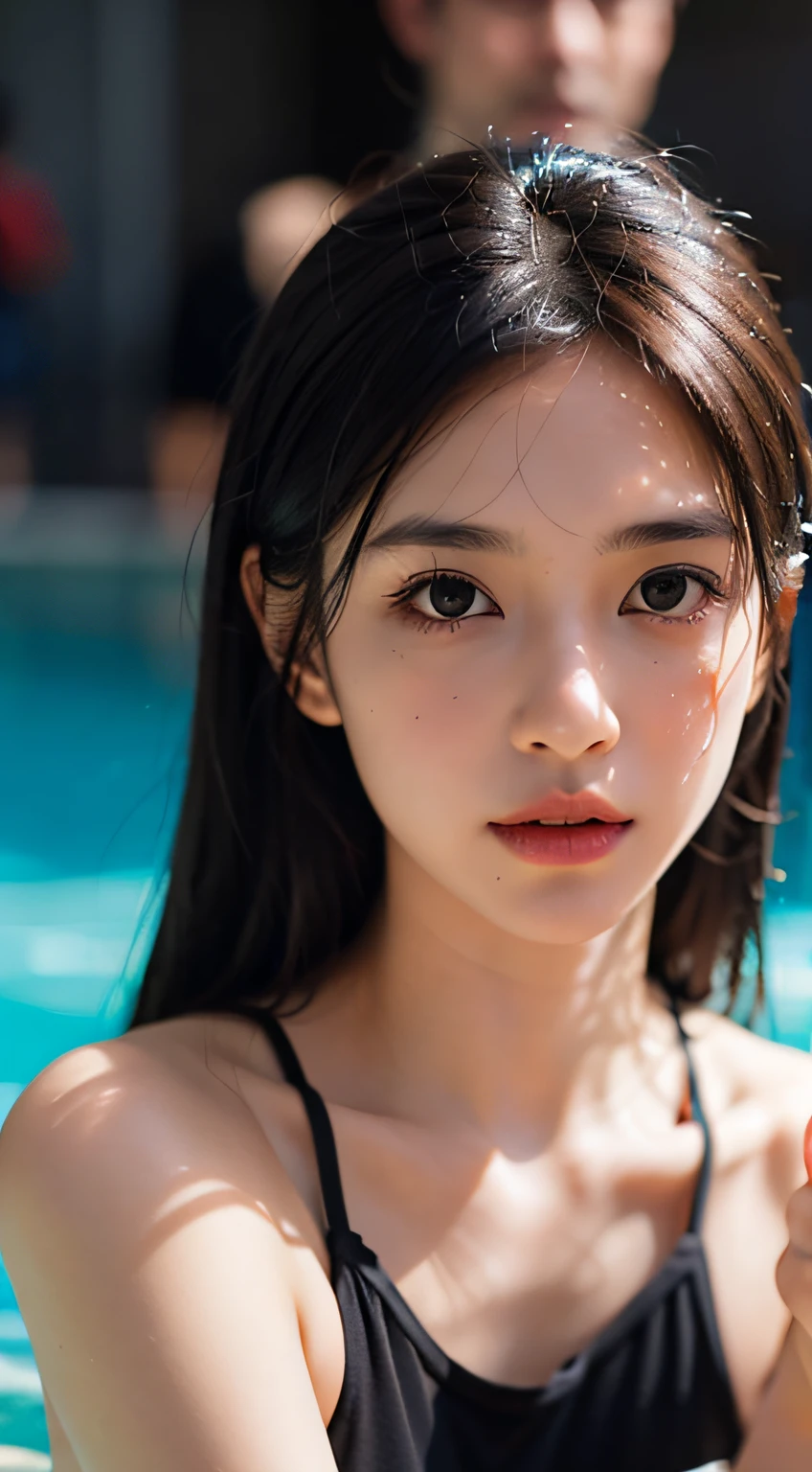 1 girl, depth of fields, One-person viewpoint, F/1.8, 135 mm, NIKON, nffsw, retinas, masutepiece, ccurate, Anatomically correct, Textured skin, Super Detail, high details, High quality, Best Quality, hight resolution, 1080p, hard disk, 4K, 8K, swim wears, The upper part of the body
