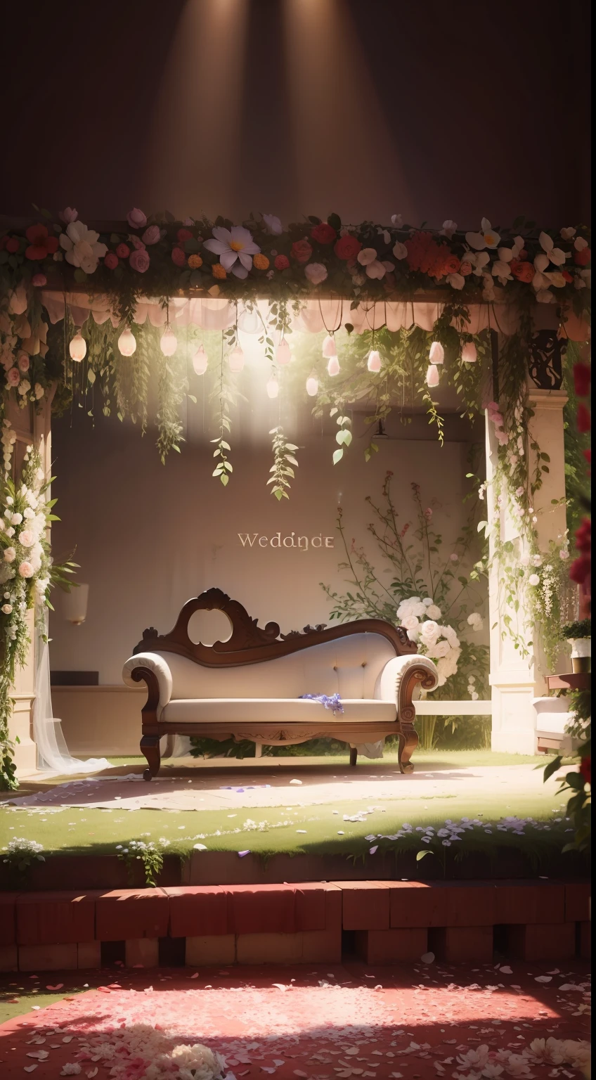 A wedding stage, with flowers.