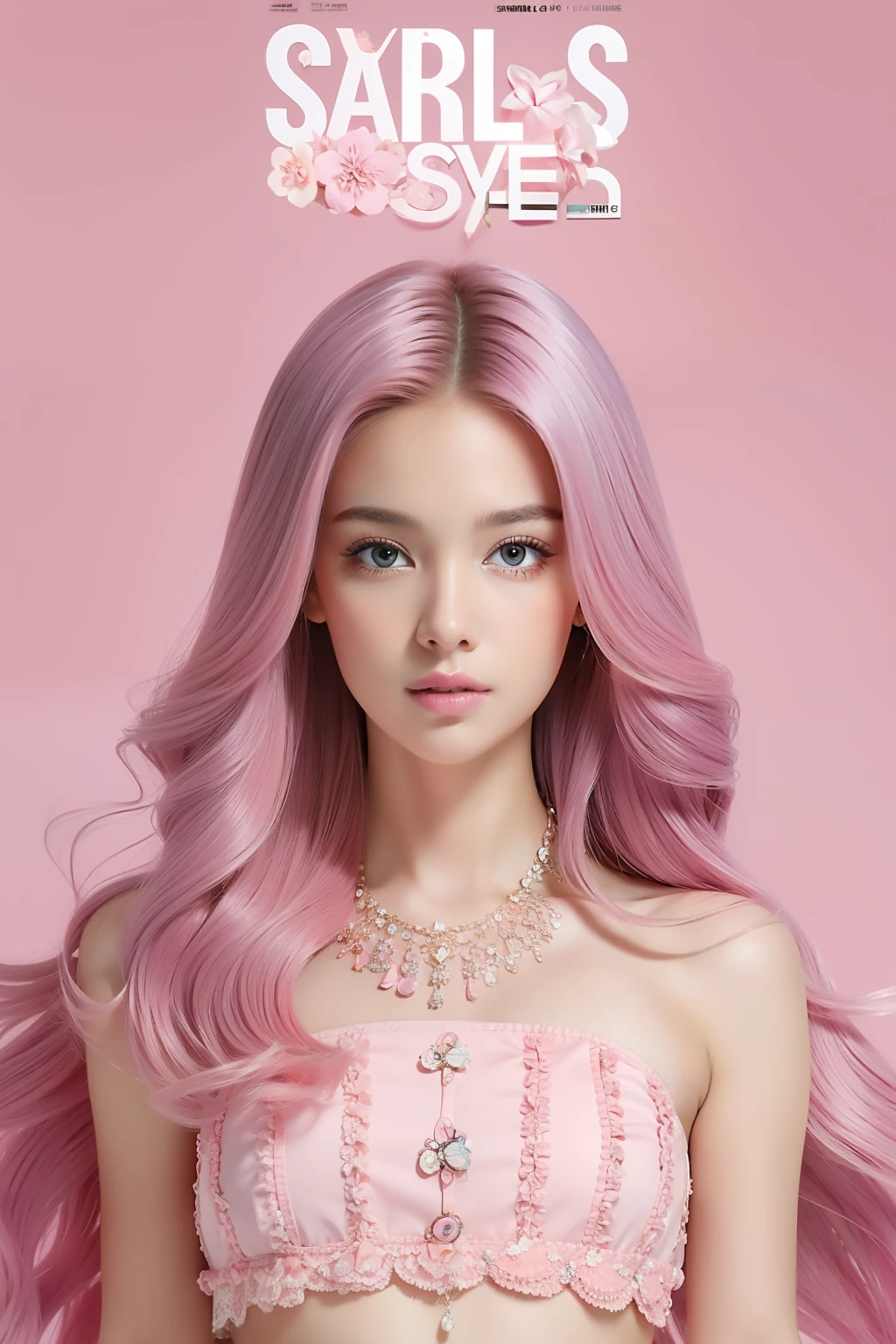 Girls dressed stylishly,Single poster,Exquisite Hair,Pink theme,Multi-element,a picture,Cover of a