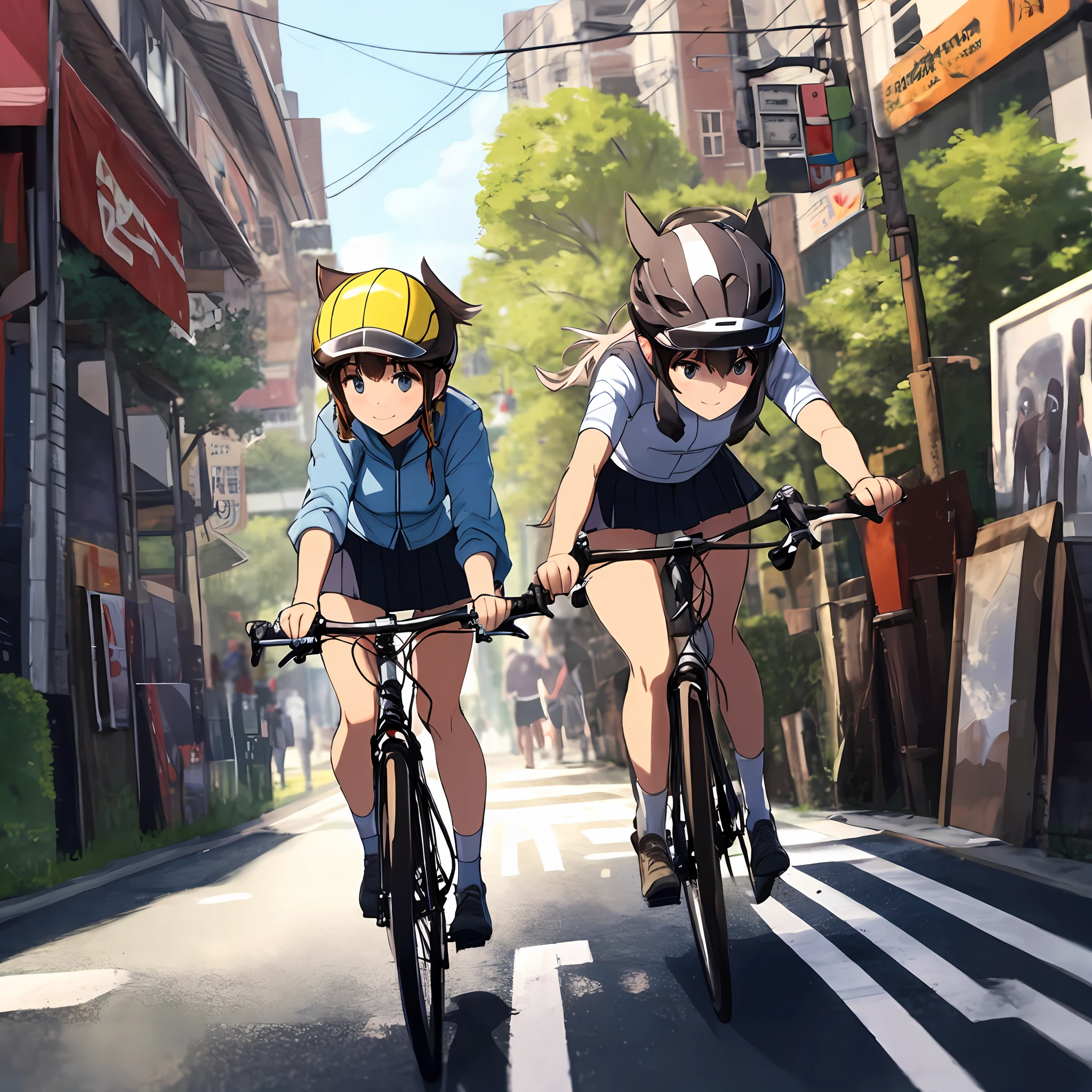 Ride a bike and wear a short skirt