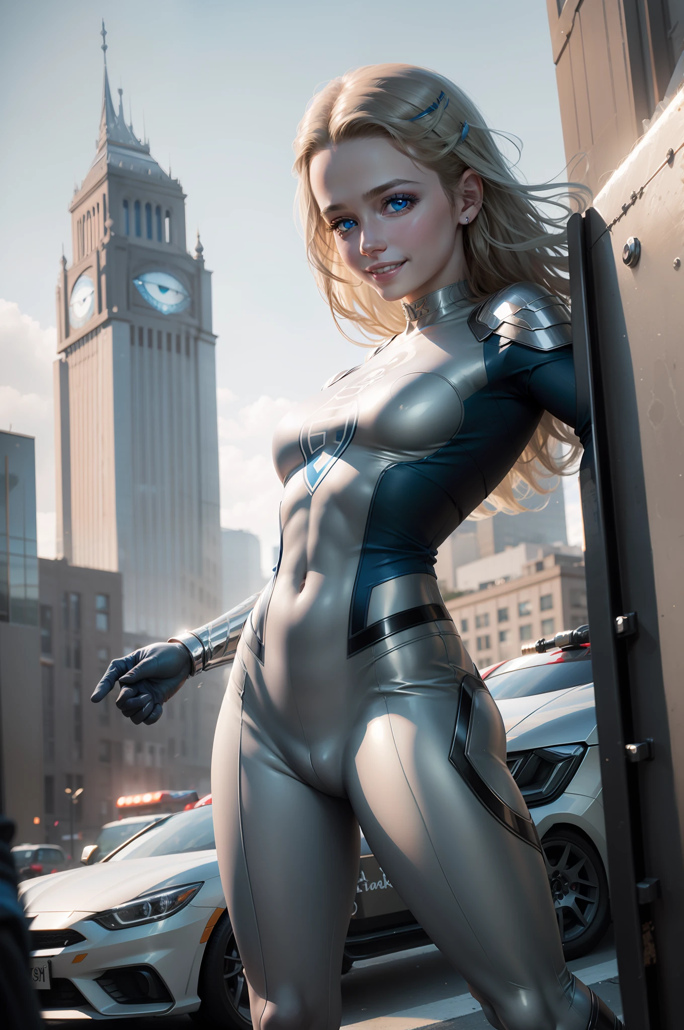Bluer eyes, happy smile, detailed, realistic