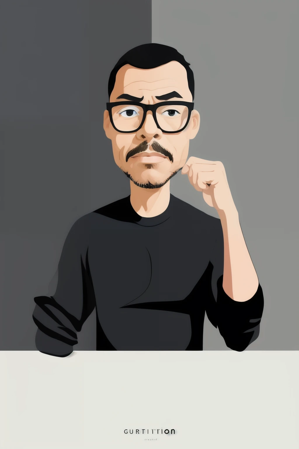 guttonervision8, A captivating and masterfully crafted 2D cartoon illustration awaits, portraying a stylish man donning glasses and a sleek black T-shirt. The illustration embraces the concept of minimalism, where bold black lines skillfully outline the man's distinct facial features and his confident attire. The background is thoughtfully kept neutral, with a gentle blur that artfully enhances the focus on the central character. The perspective captures the essence of the scene from eye level, offering a scenic and immersive experience. This artwork exemplifies the perfect balance between simplicity and artistry, celebrating the charm of a minimalist cartoon illustration while showcasing the character's unique personality with finesse.