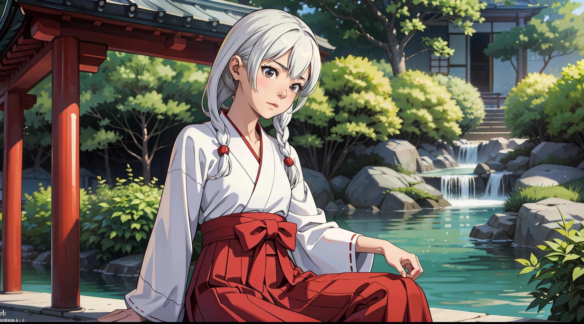 a picture、8K realistic RAW photos、ighly detailed、(top-quality:1.2)、
masterpiece, top-quality, shrine maiden Spread your hands wide to the sides The upper part of the body Japanese anime White yukata Haori Hakama ticker in red skirt、masterpiece、top-quality、ighly detailed、extreme detail description、proffesional、、超A high resolution、