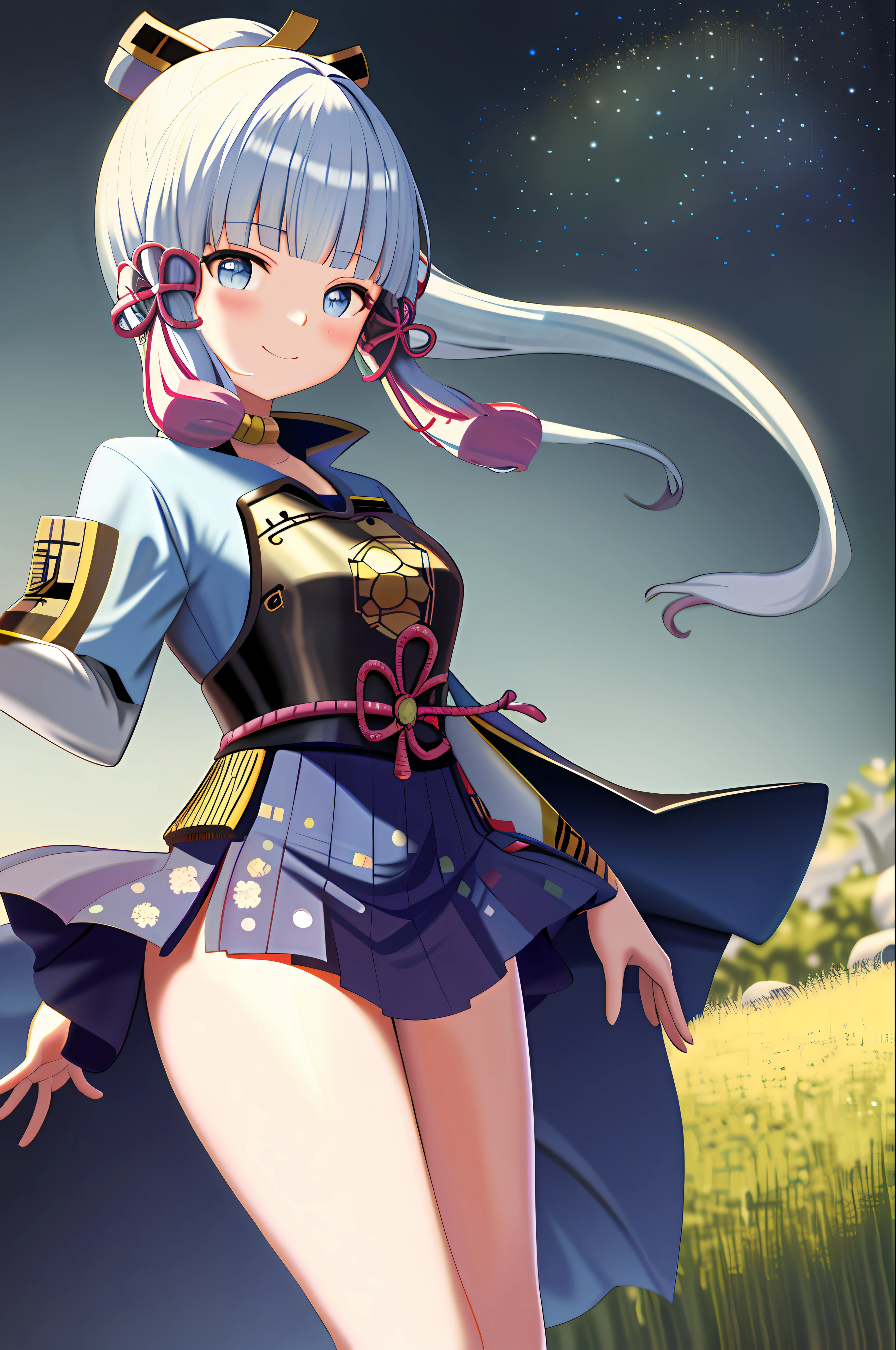 Masterpiece, high resolution, best quality, 1girl solo, kamisato_ayaka, smile, kimono, Van Gogh starry sky