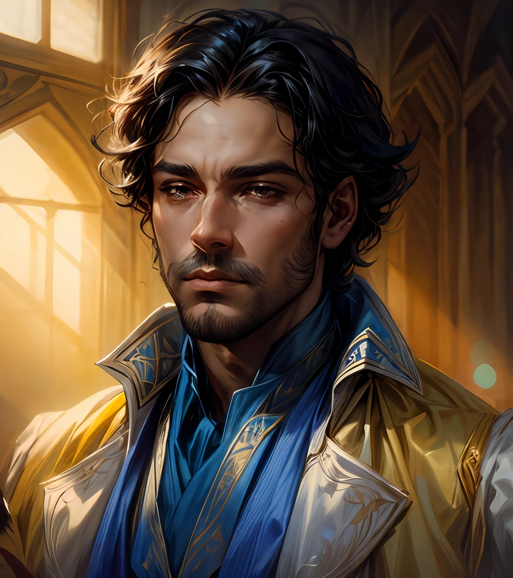 Araffe homem com barba e jaqueta dourada, 8k portrait render, como um personagem de fantasia medieval, inspirado em Prince , renaissance prince, retrato masculino da fantasia, foto de retrato, inspirado em Emanuel de Witte, rei em amarelo, Retrato tirado 8 K, Jean-Sebastien Rossbach, inspirado em Henry Woods, inspirado em Matthias Stom, alta resolução