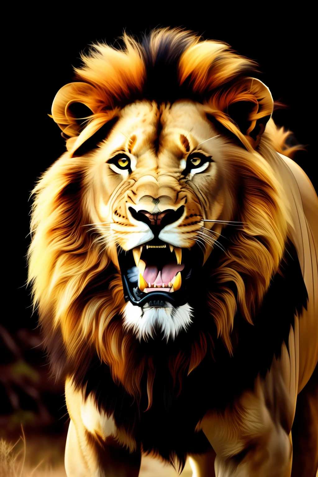 Imagine a fierce lion roaring menacingly