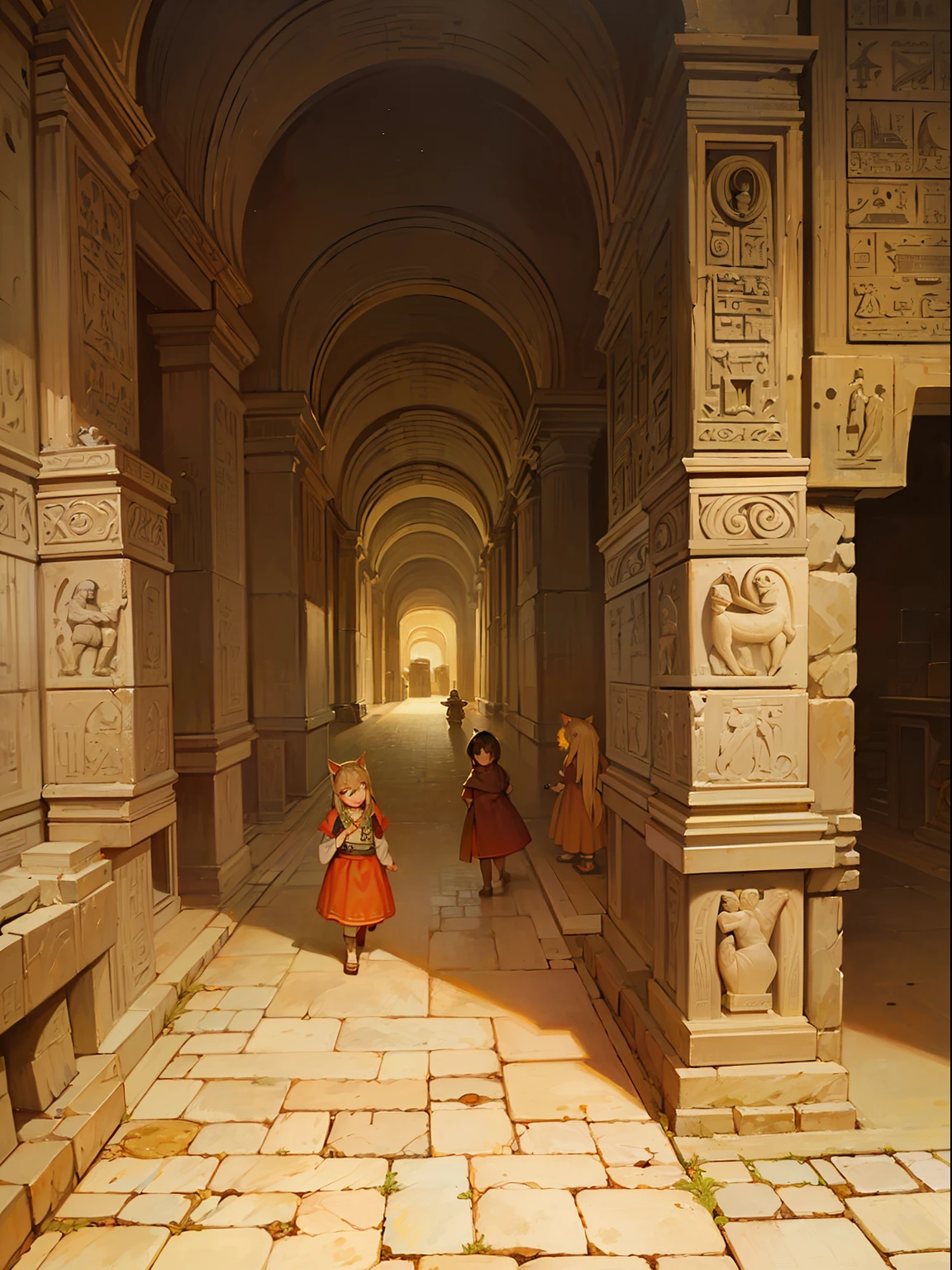 Best quality, 4k, civilized town, ancient era, crowded, fantasy, civilization, people with animal ears, daily life, lively, (ancient:2), egypt, markets, golden, (oil painting:1.3), scenery, (rocky building:1.3),