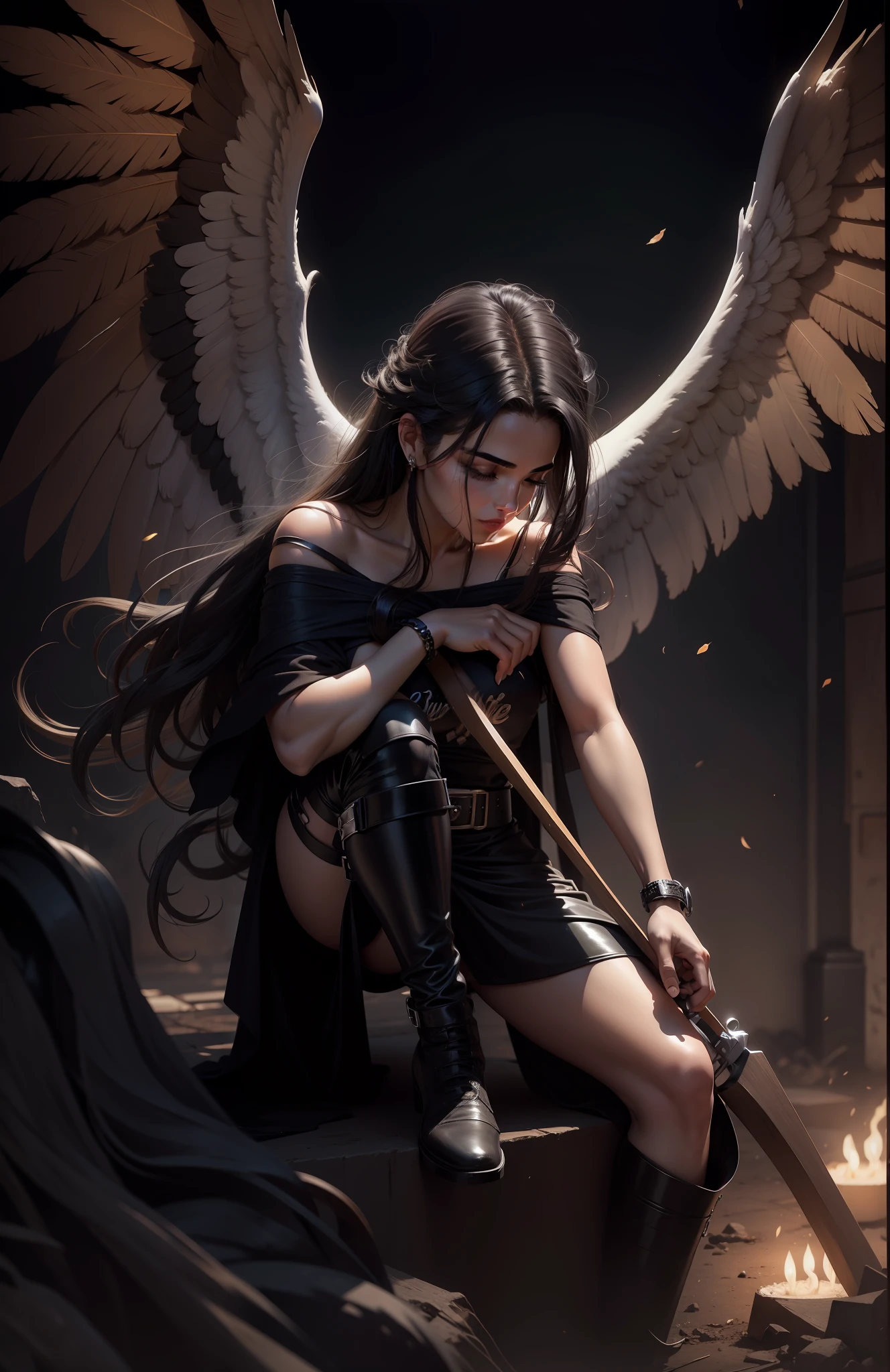 Anjo de cabelo preto