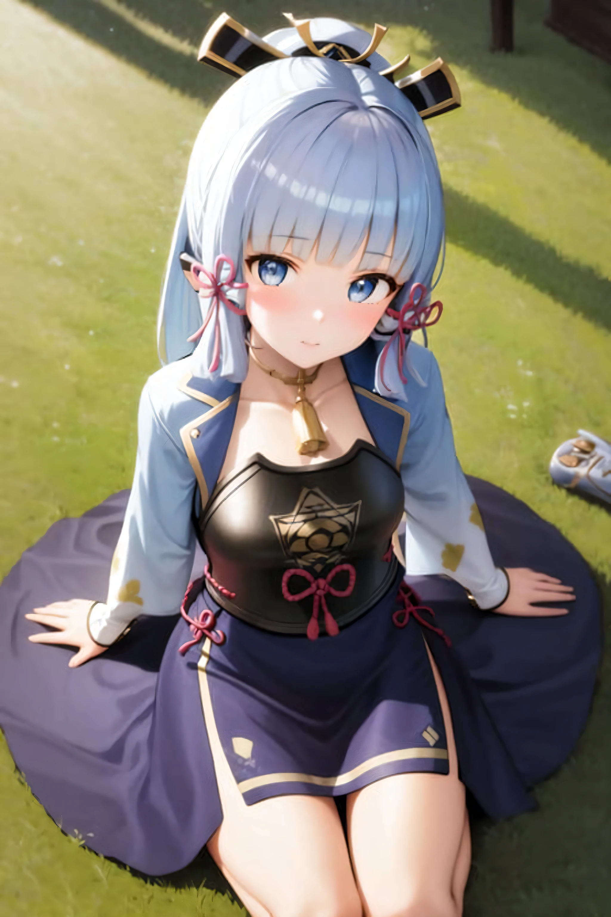 masterpiece, highres, best quality, 1girl solo, kamisato_ayaka, sitting, from above