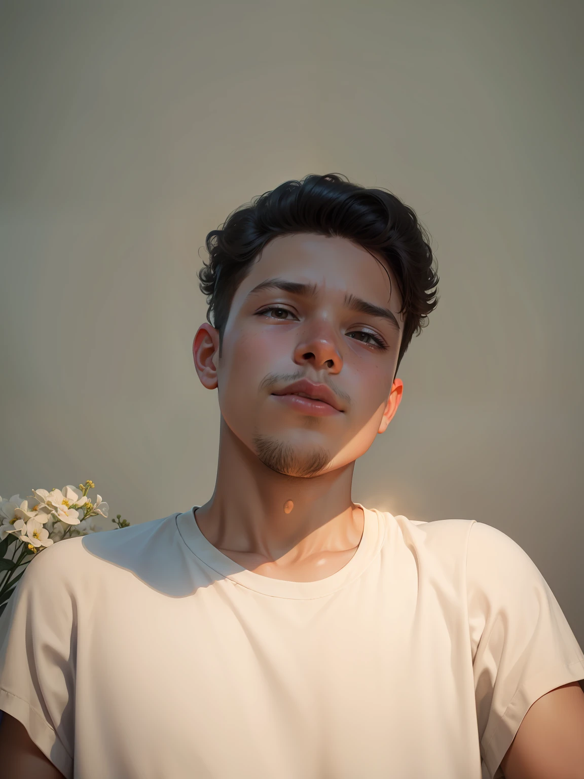 Innocent boy and smelling.Colour background and 8k High quality