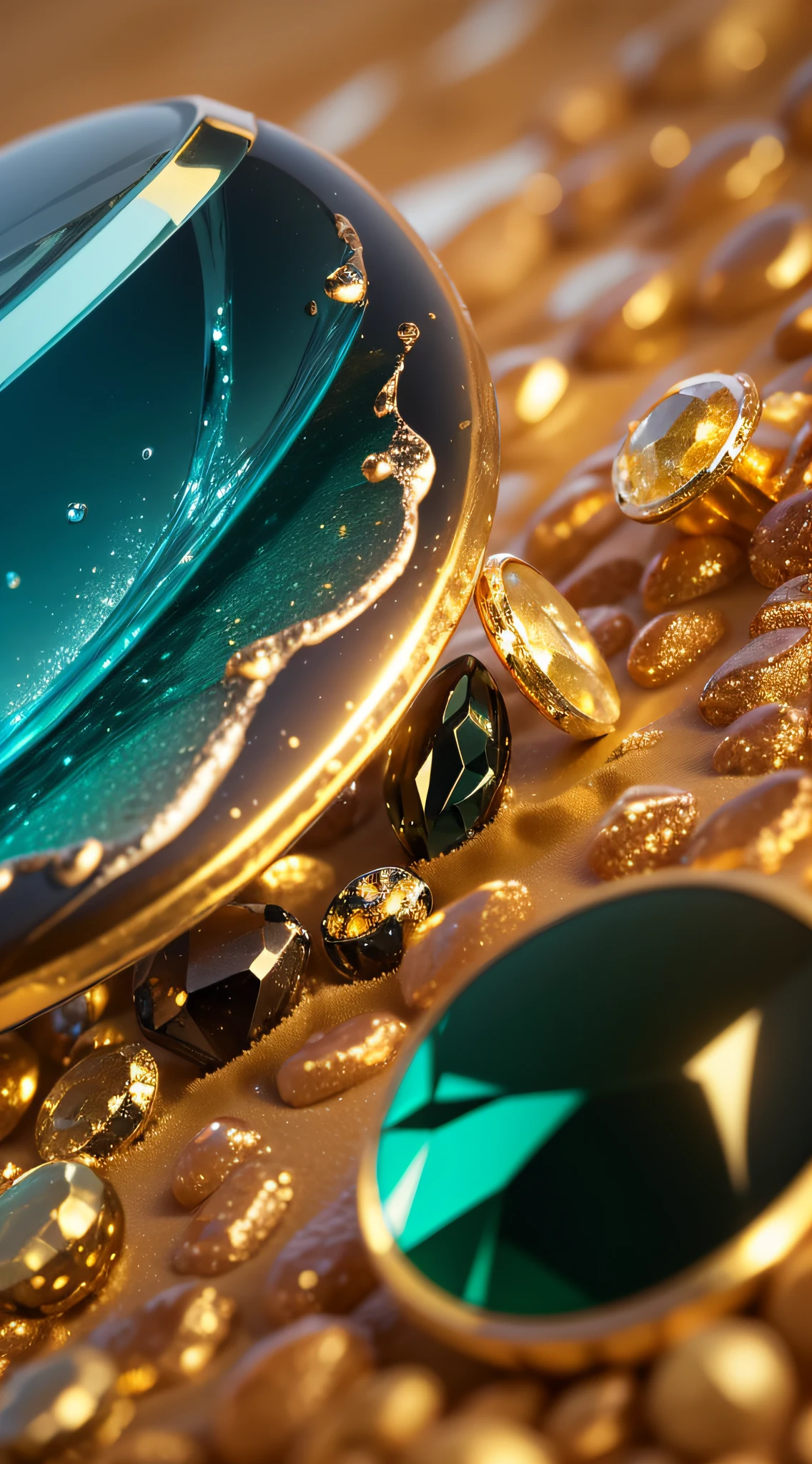 (beach photo:1.2, golden metal:0.7, Onyx gemstones:1.4, emerald gemstones:1.3, top macro view) --auto --s2
