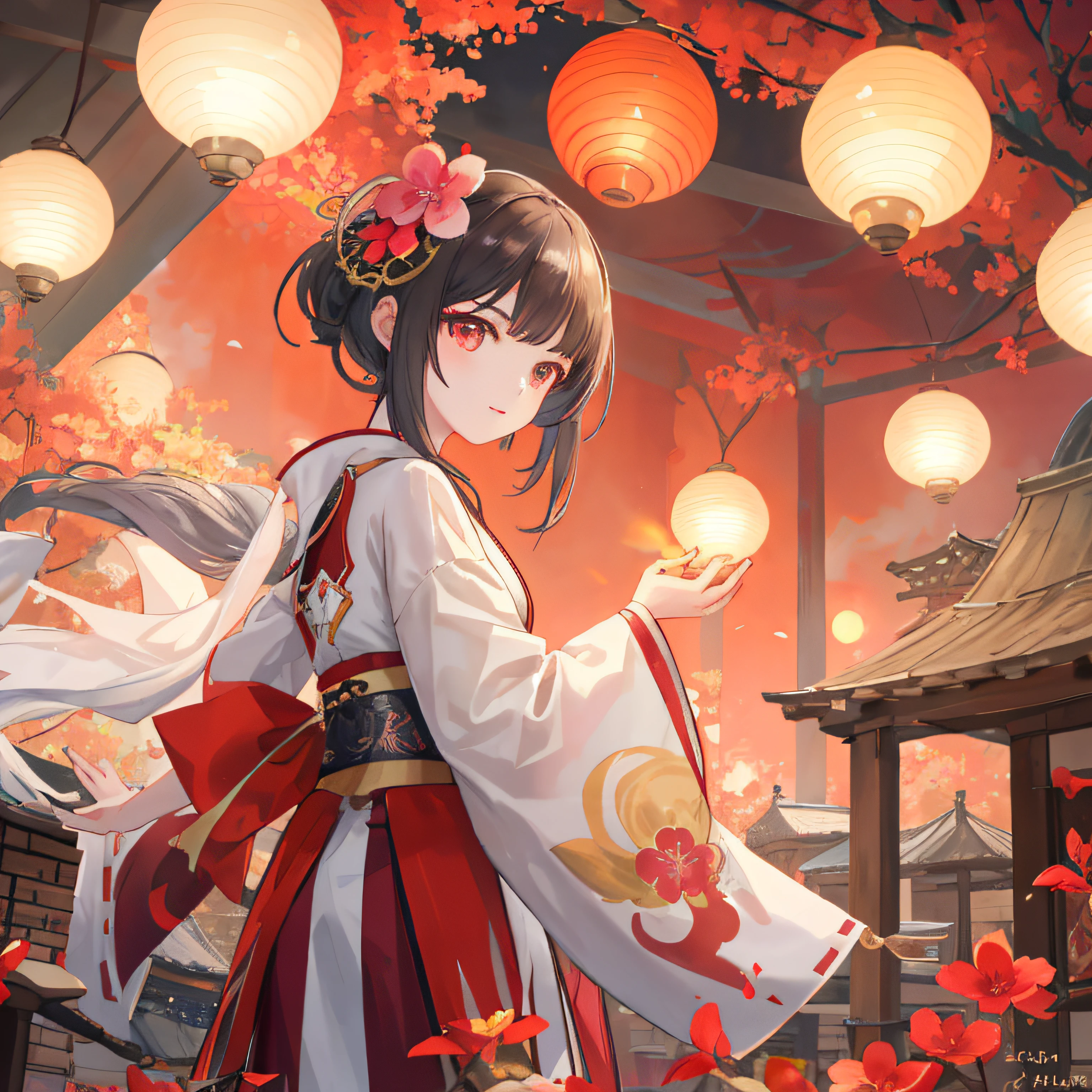 Hanfu anime girl standing in front of a lantern, Guviz-style artwork, Palace , A girl in Hanfu, trending on cgstation, by Yang J, Guviz, Guweiz in Pixiv ArtStation, 🌺 CGSesociety, Guweiz on ArtStation Pixiv, Rosla global lighting