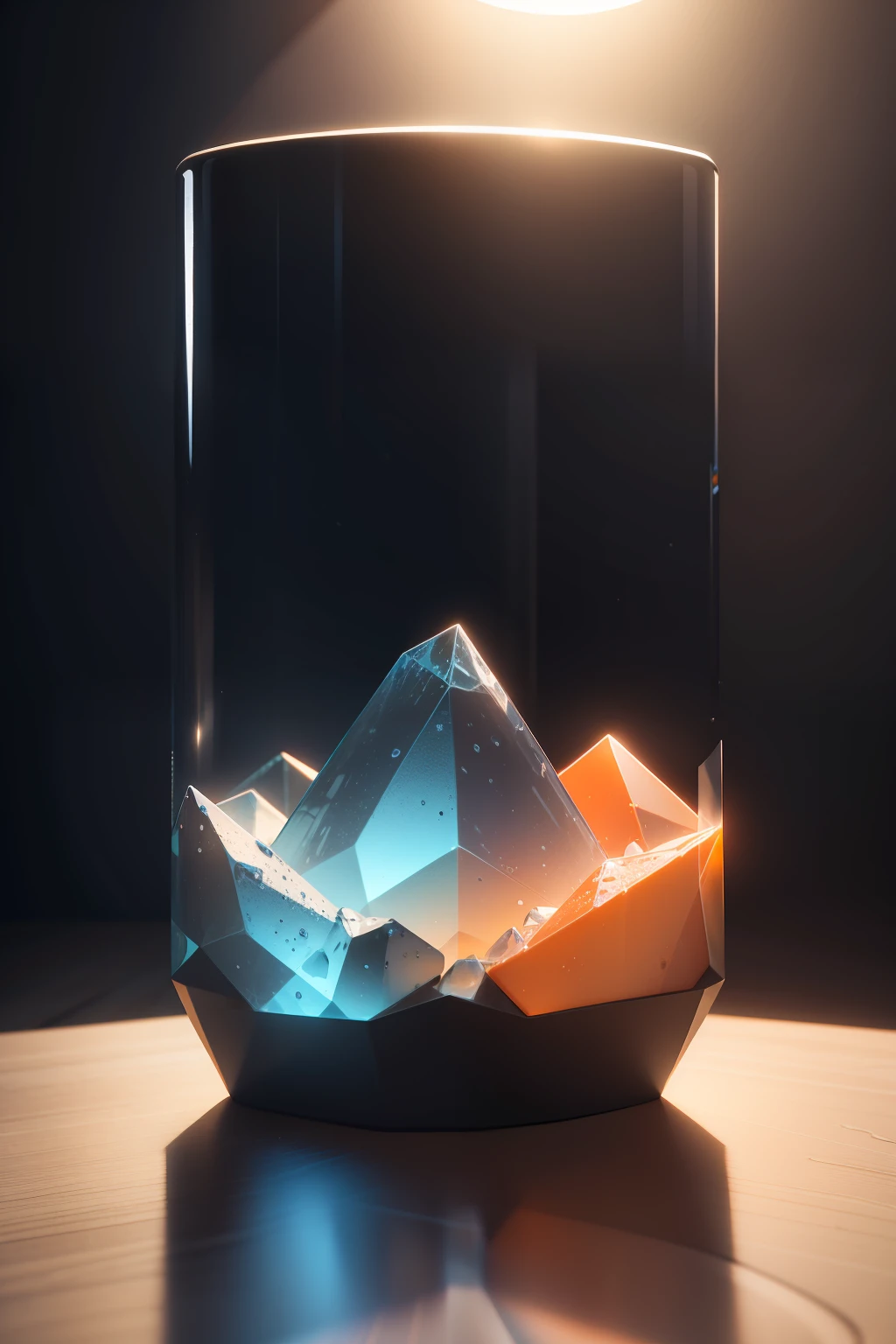 best quality, many details,4k,blender,octane render,C4D,transparent glass texture,DDicon,blue|orange, frosted glass, transparent technology sense, industrial design,white background,studio lighting, sunshine,flat, minimal,quasi-object，axisymmetric，Data, cylinder,file,