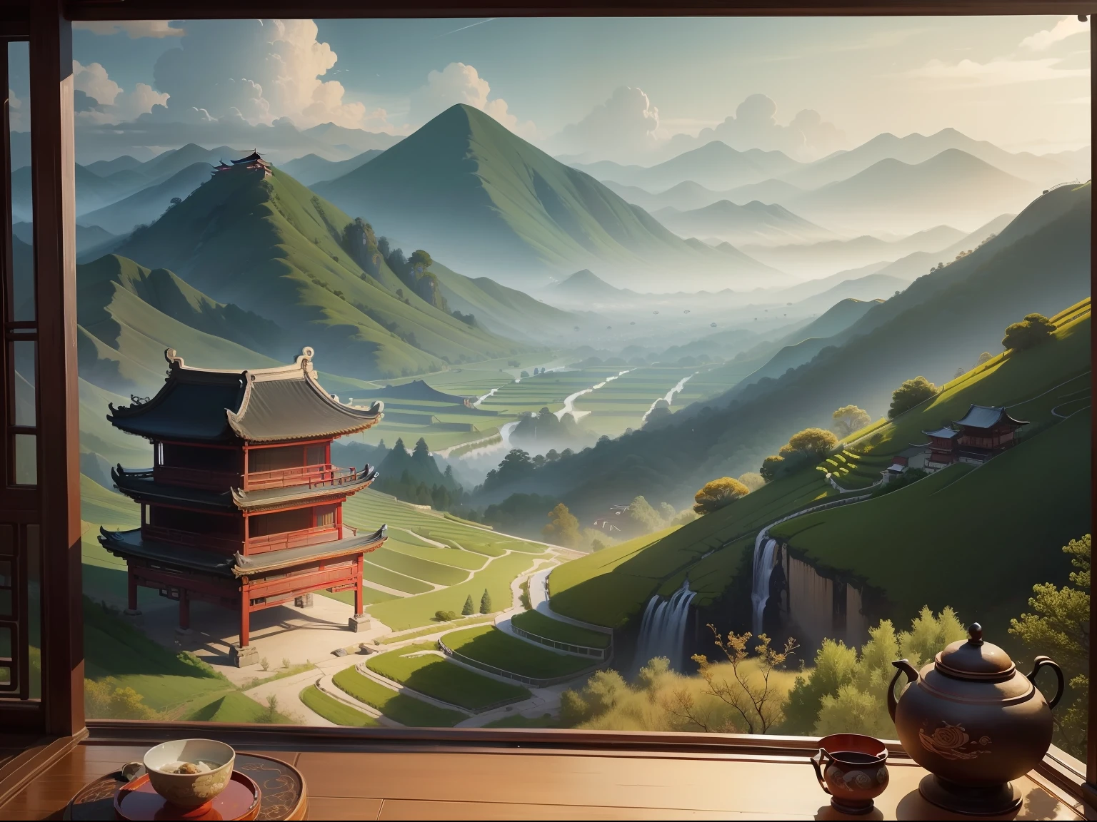 Chinese traditional landscape painting,Aspect ratio 16:9。