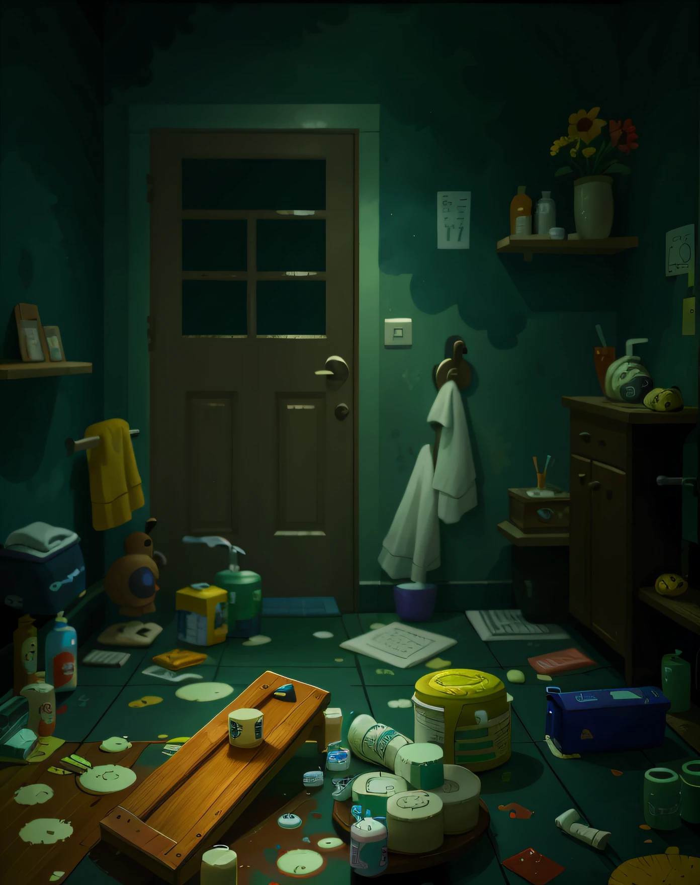 One bathroom, Perfect quality, Clear focus (Clutter - home: 0.8), (Masterpiece: 1.2) (Best quality) (Detailed skin: 1.3) (Complex details) (8K) (Sharp focus), Long view composition, 85MM SHOT