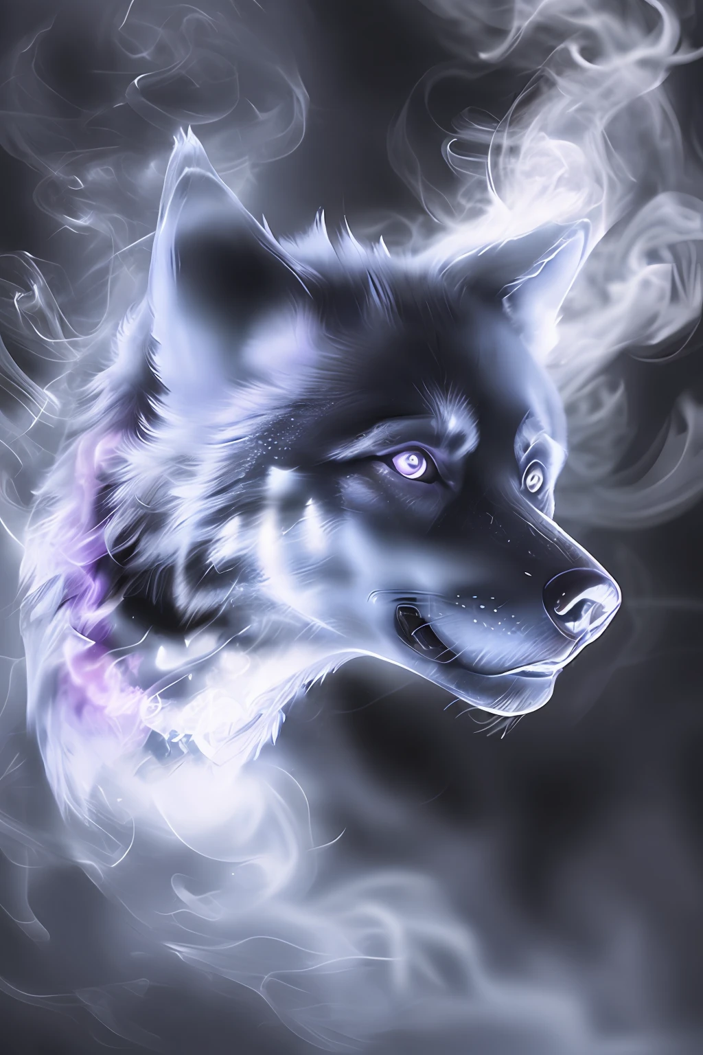 wolf multicolored smoke purple background