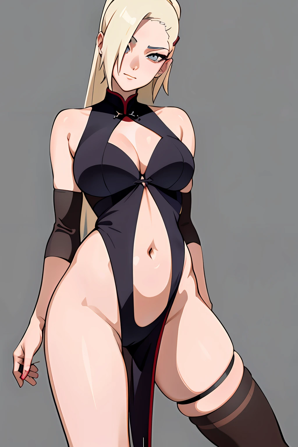 Ino yamanaka,having fun,High slit deep V cheongsam,with no underpants,no brassiere,