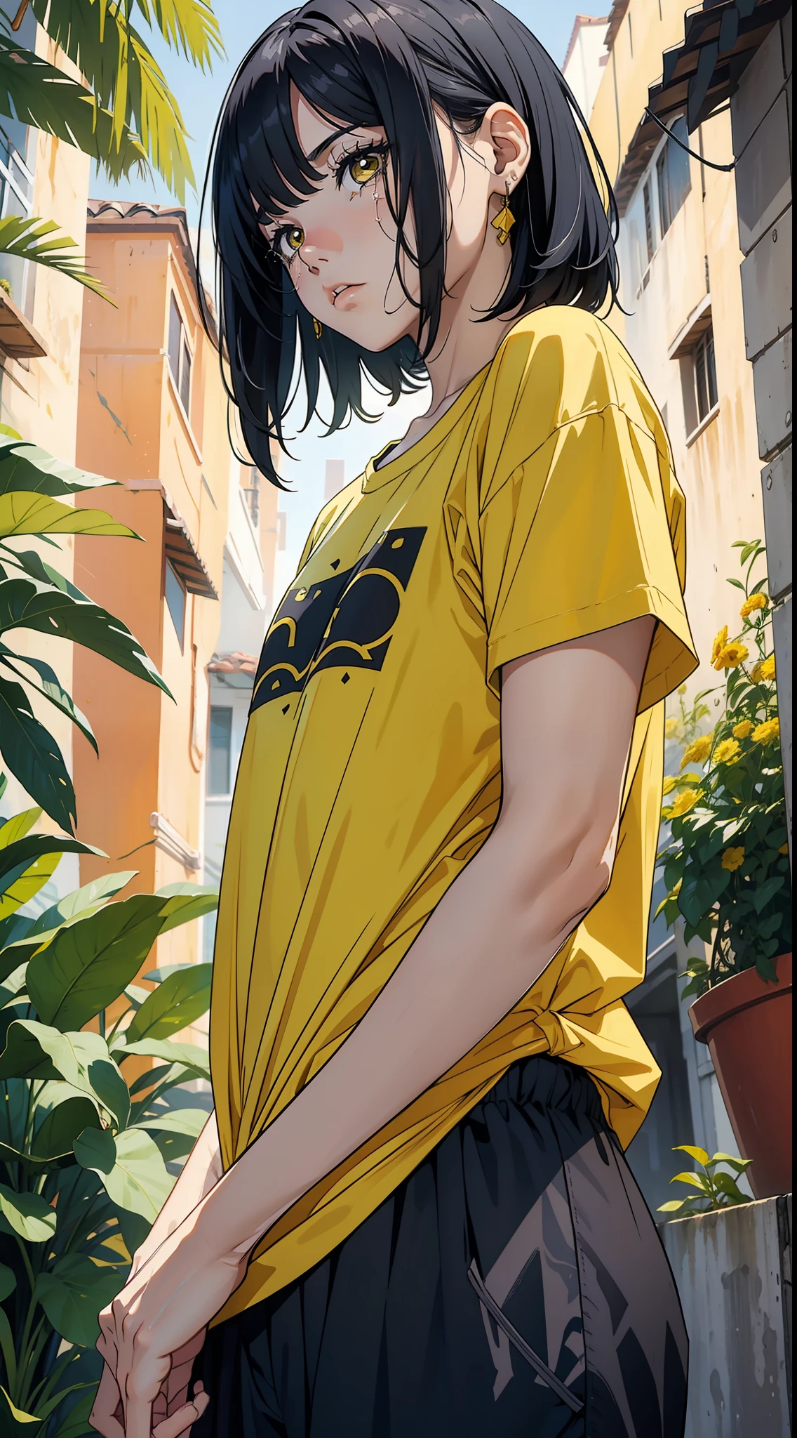 garoto camisa amarela, black hair and arm covering crying face