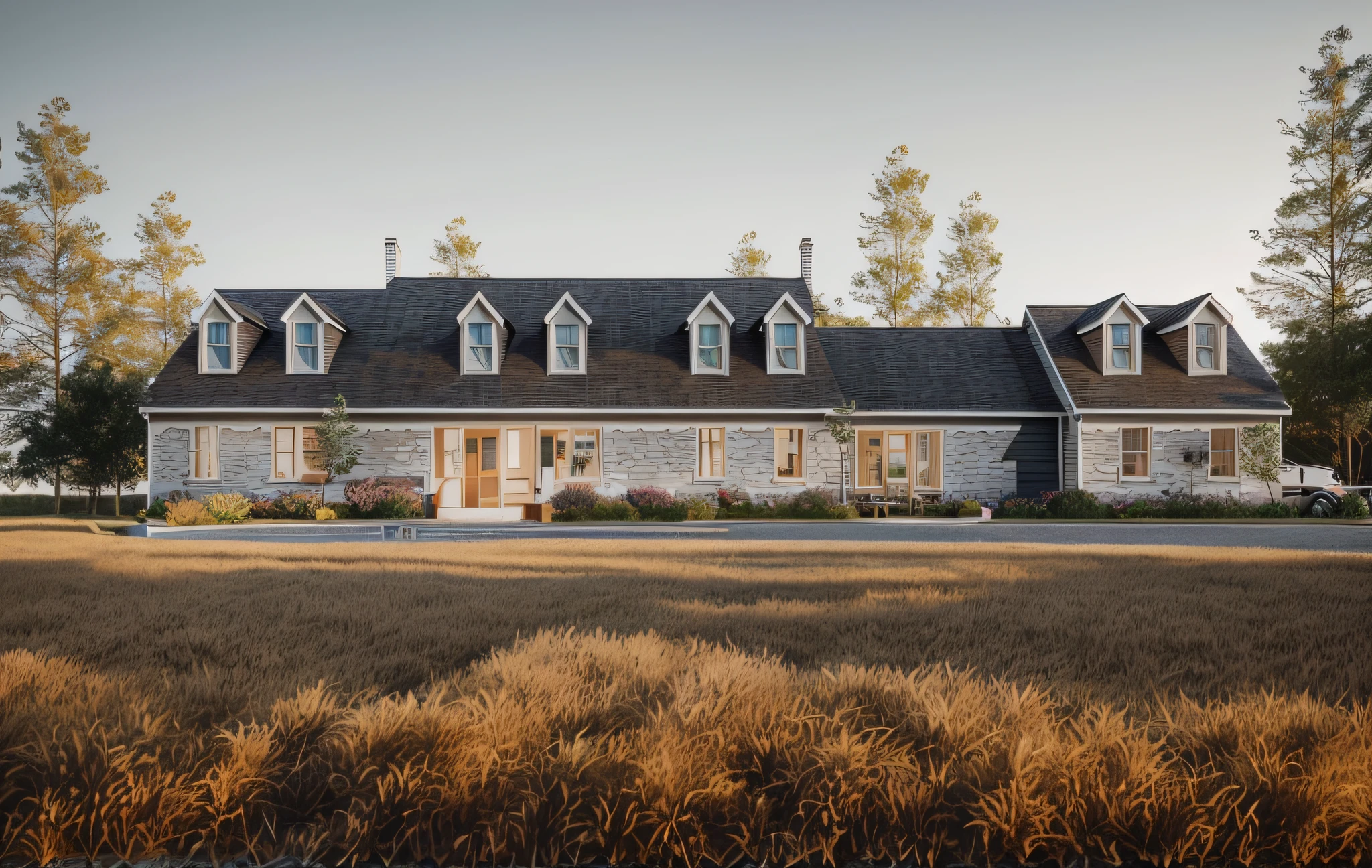 European cottage with panel roof sheet, brick wall cottage house, cottage house with pine wood decor, white wall, bright light, clear day light, (Super details), (intricate details), Master Vray, (masterpiece), (extremely intricate:1.3), ((realistic)) sharp focus,  award winning, octane render realistic, unreal engine, volumetrics rtx, modern cottage exterior render, Corona render, a rendering of a small house with a patio and a covered porch, high quality rendering, quality rendering, passive house, bright render, contemporary house, crisp smooth clean lines, beautiful rendering, architectural rendering, exterior design, high-quality render, clean render, complete house, simple gable roofs, beautiful render, concept house, house and home, pristine and clean design