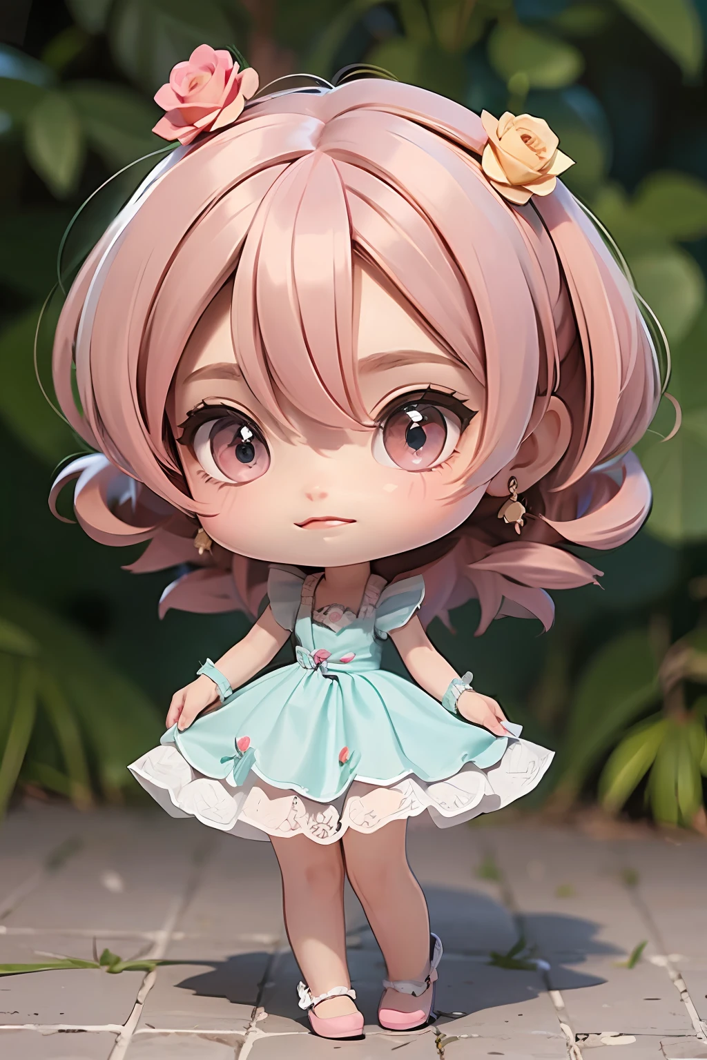 Mulher bonita Chibi , cabelo loiro com rosas Chibi , desenhista Chibi , Chibi desenhando, Chibi com paleta de cores