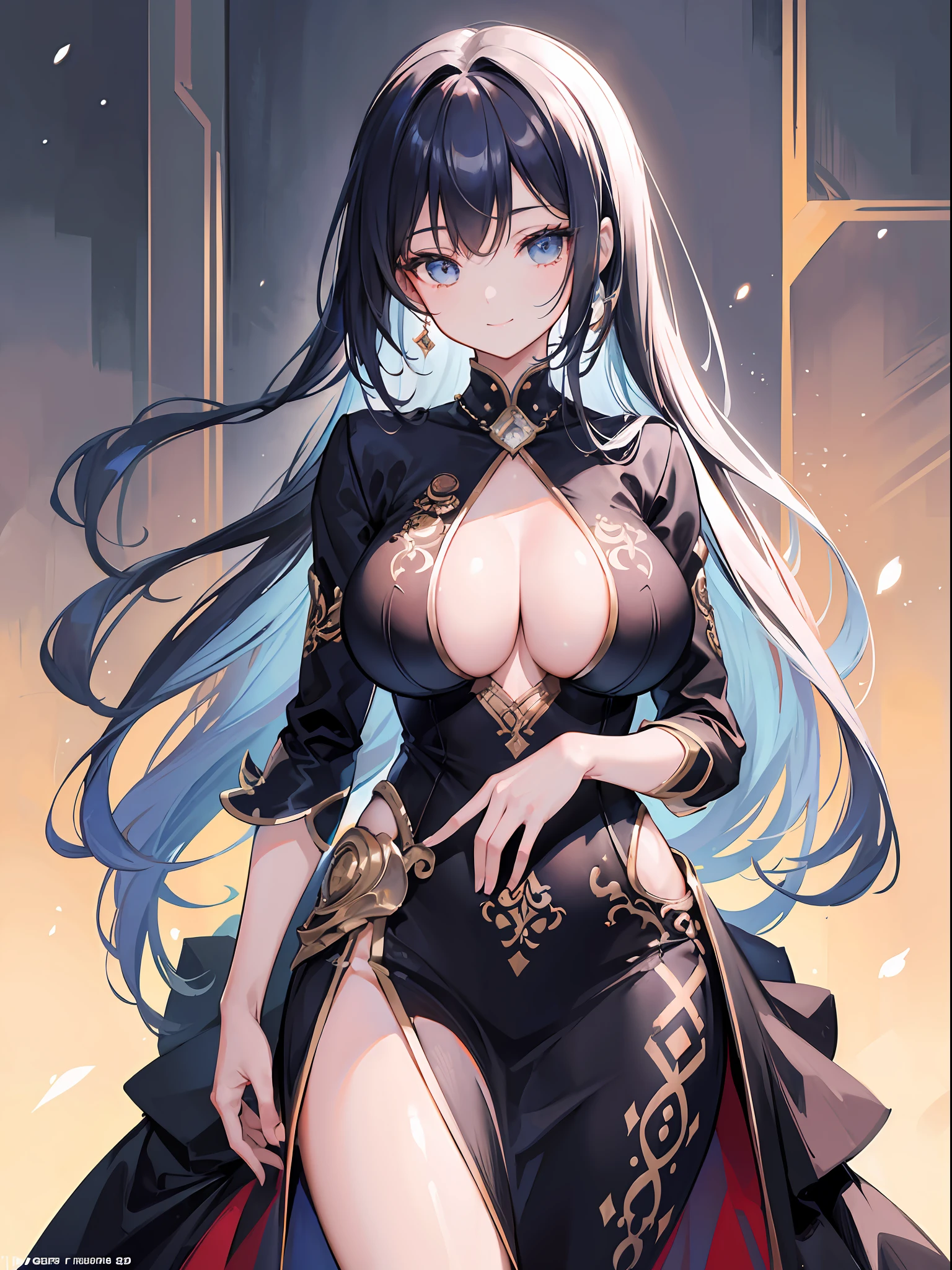 (masterpiece), (best quality), (ultra detailed),(disheed hair),(illustration), (1girl), (Fashionable clothing), standing,Fashion model, looking at viewer),focus on face,smile, big boobs, long hair,