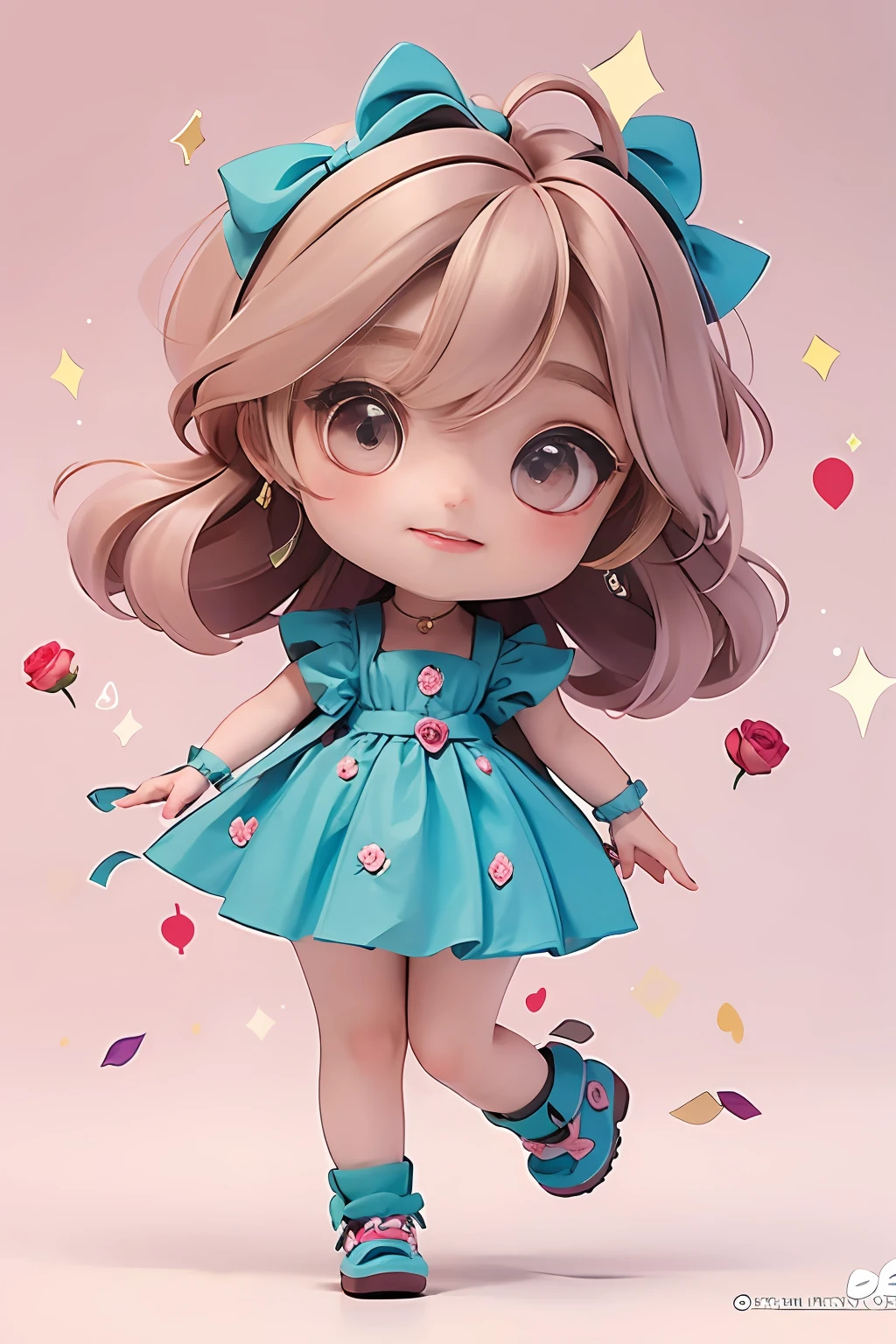 Mulher bonita Chibi , cabelo loiro com rosas Chibi , desenhista Chibi , Chibi desenhando, Chibi com paleta de cores
