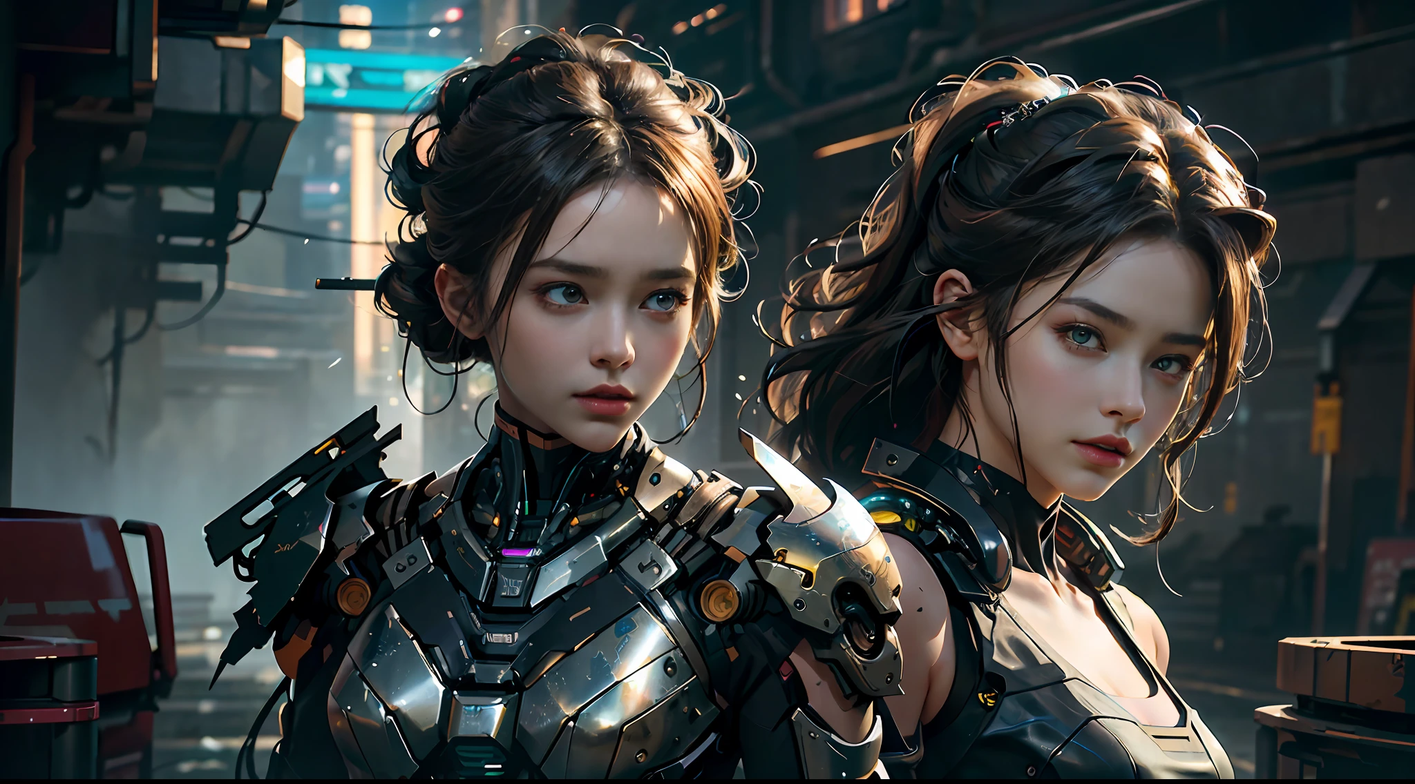 tmasterpiece,top-quality,best qualityer,offcial art,Beauty and aesthetics:1.2),(tmasterpiece:1.3), (8K, realisticlying, RAW photos, best qualtiy: 1.4), beauitful face, (photorealiscic face),超高分辨率, Ultra photo realsisim, highly detailed, the golden ratio, (Award-winning digital artwork:1.3) af (sketching:1.3),(with dynamism:1.3),(Saturation:1.3),(Close portrait:1.3),illusory engine, (High detail: 1.9),(femele:1.4),(big breasts beautiful: 1.4),(carismatic:1.3),Girl in futuristic suit holding weapon,In front of the city of gunsmoke,Gunsmoke Street,battlefiled, Real women,Real face,cute female child, The perfect cyborg girl, Beautiful female ,beautiful girl cyborg,robotic hand,CG,4K,dramatics,Large breasts,the night,cyber punk perssonage,the night,dramatics
