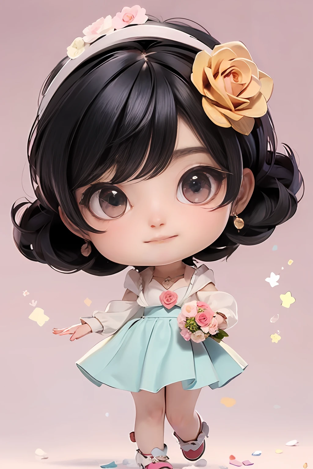 Mulher bonita Chibi , cabelo loiro grande com rosas Chibi , desenhista Chibi , chibi