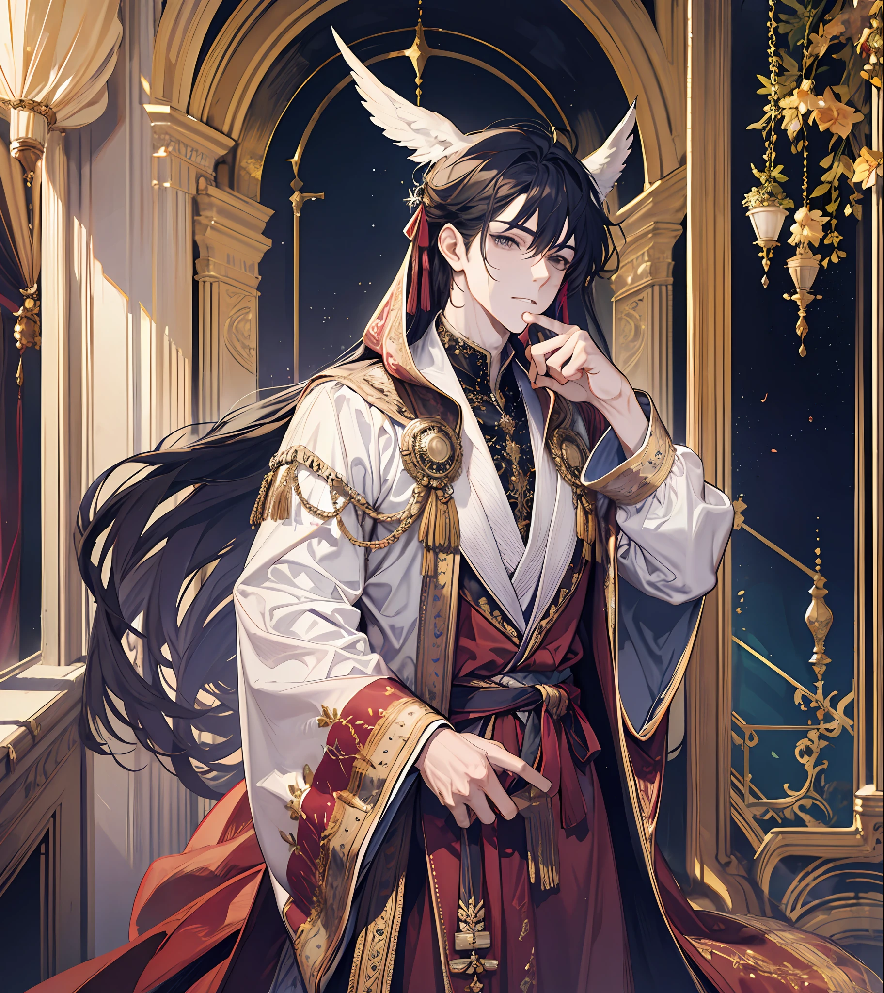 Handsome boy (prince), with magnificent robe, royal style