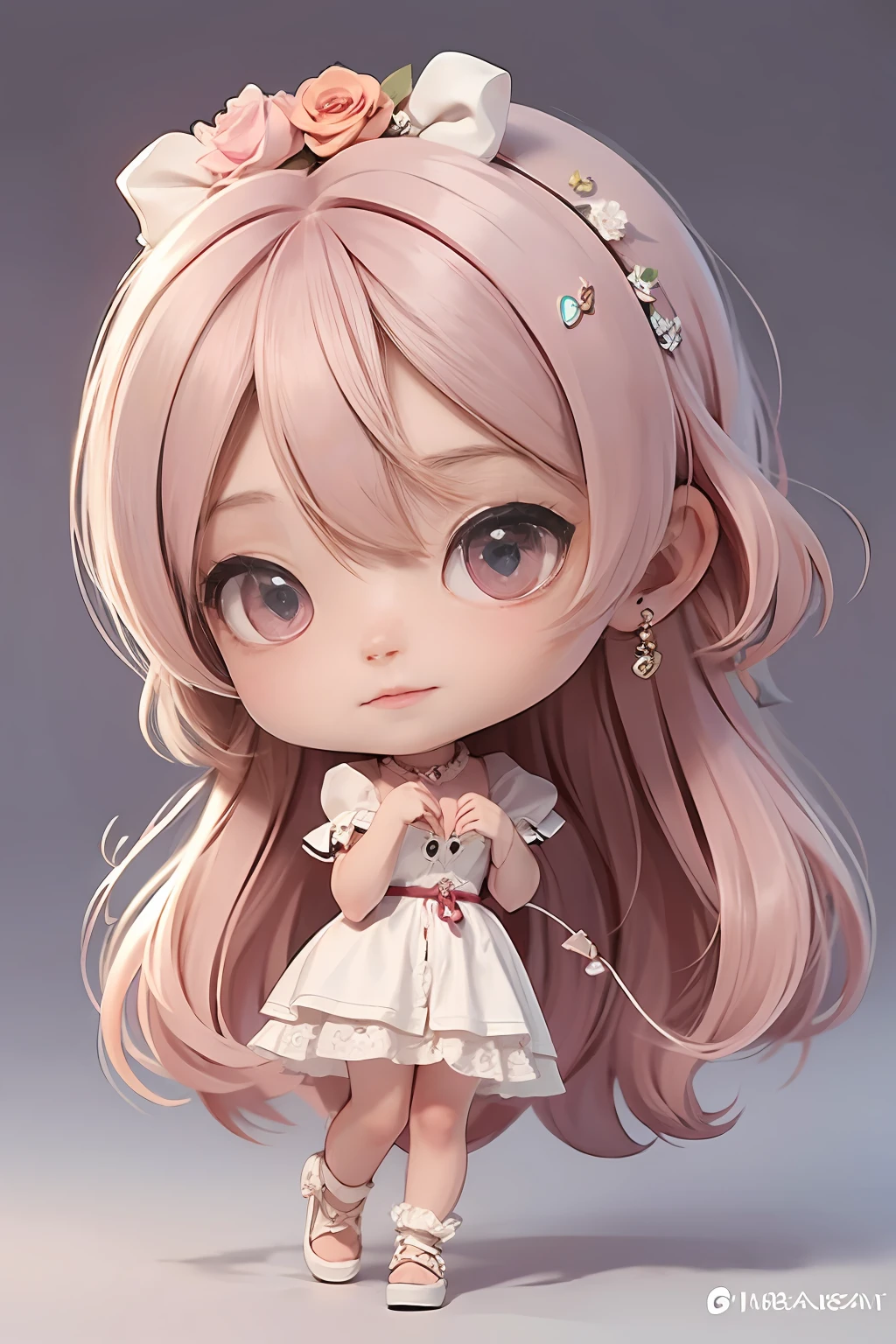 Mulher bonita Chibi , cabelo loiro grande com rosas Chibi , desenhista Chibi , chibi