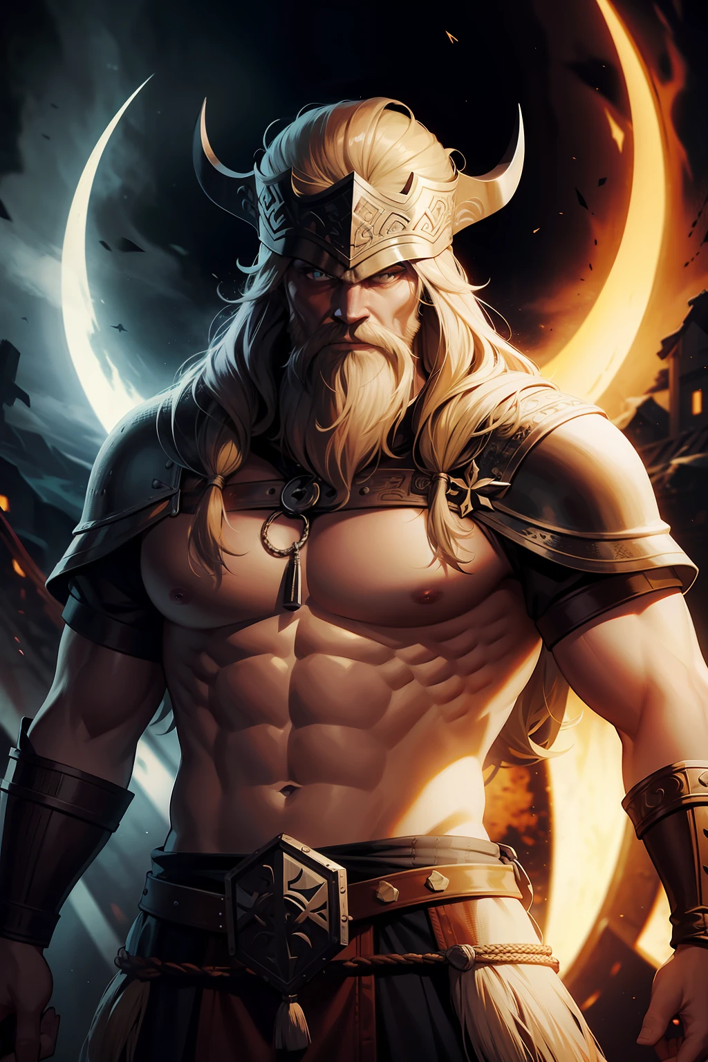 viking man stand in the dark room