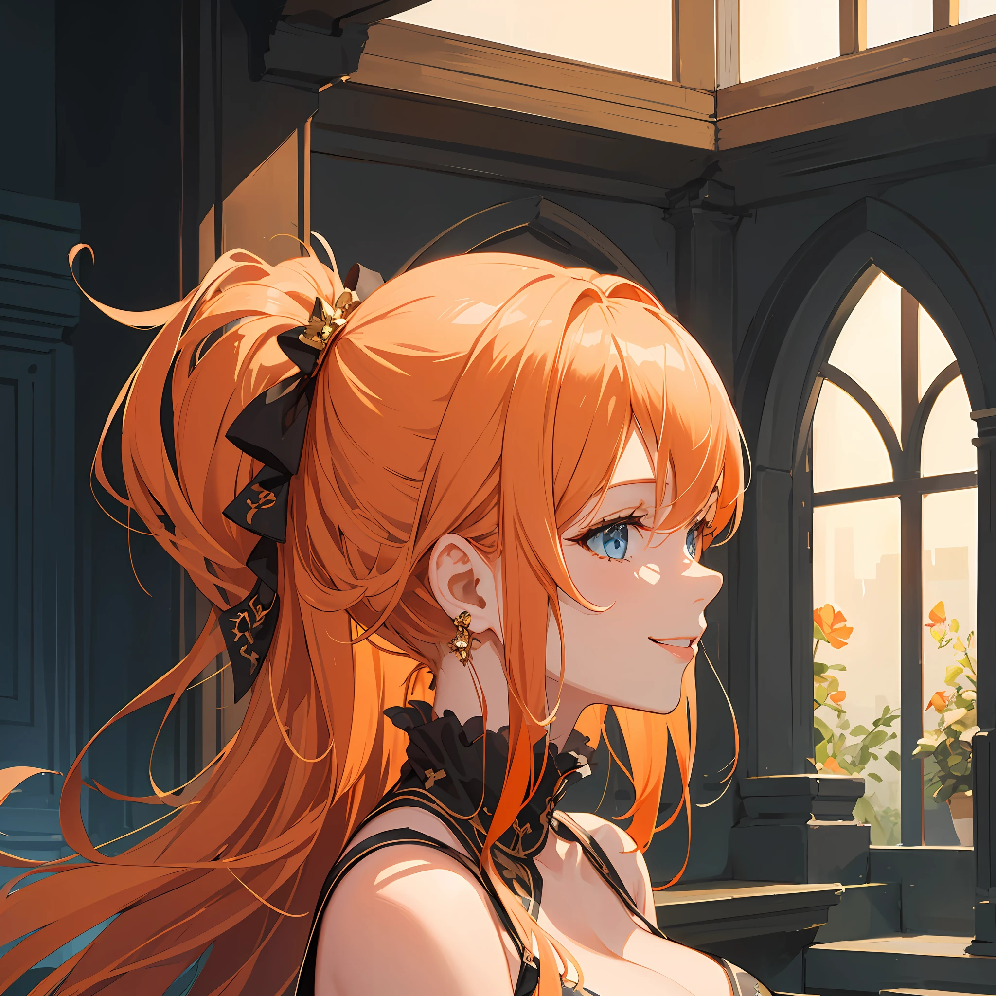(masterpiece, best quality), 1 mature female, cleavage, (light orange hair, long hair hair), sharp light blue eyes, detailed face, closed mouth, smile, standing, (large breast), seductive smile, arms down, charming face, (40 year old face), (white background)