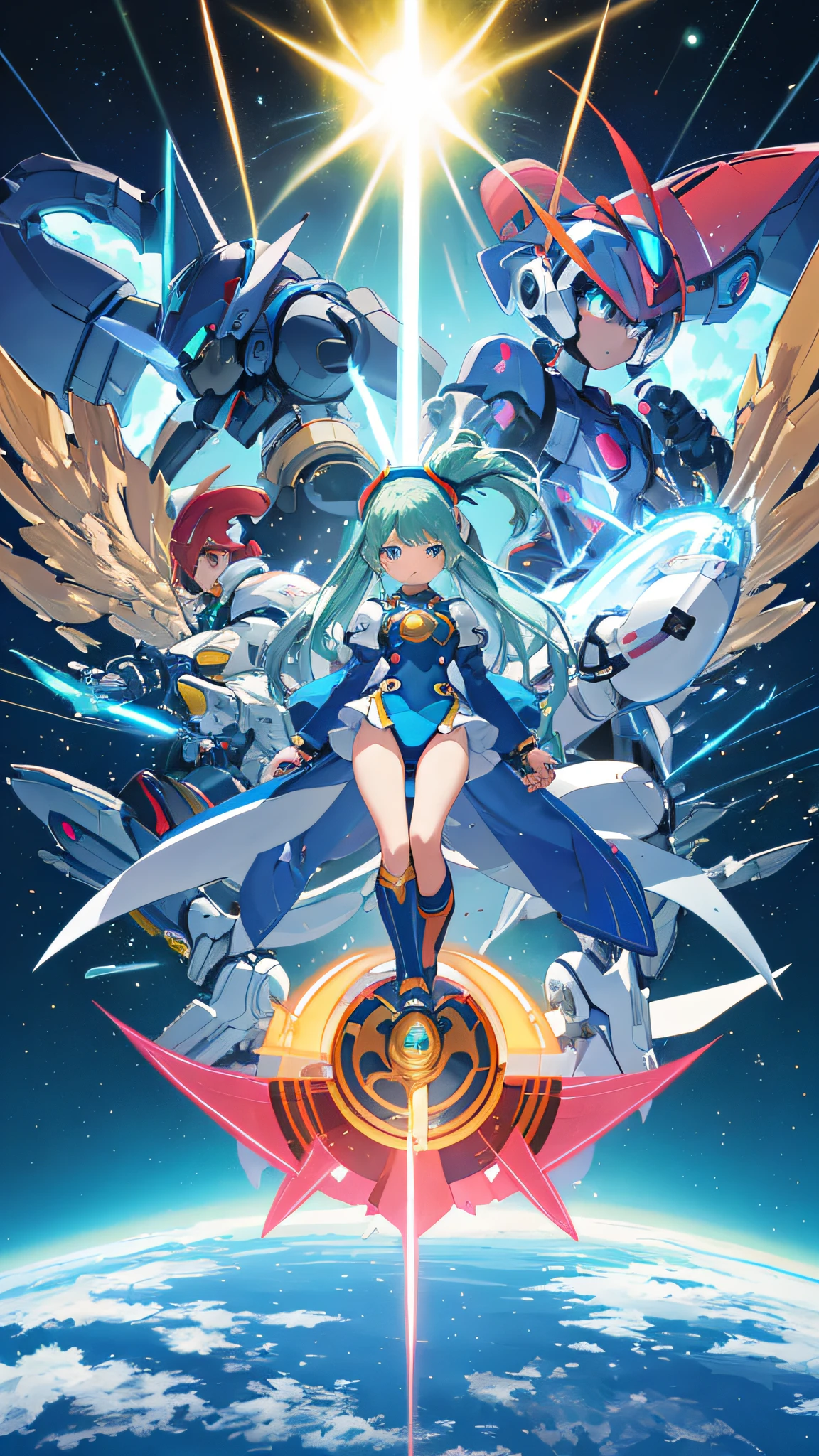 ultra-detailliert, illustratio, 1girl in, ((capcom：Mega Man X))、Her eyes shone like dreamy stars(radiant eyes:1.233)、(beautifully detailed eyes:1.1)、(Close one eye)、(Targeting the enemy)、（Straighten your right arm straight in front of you、Grasp your right wrist with your left hand）、 (Background of scrap factory with machines nesting)、[[Delicate fingers and hands:0.55]::0.85]、(detail finger)、（green grass、White bodysuit）、（The right hand can hit the energy cannon、A state in which power accumulates and emits light）、（Open the legs、We are prepared to prevent the system from collapsing.）、Sniper Stance、Rock Buster、Unleash the energy cannon、Waves of Light、Kamehameha、Wave Fist、railgun、Mechanical monsters attack、Avoid attacks、Aerial dash、