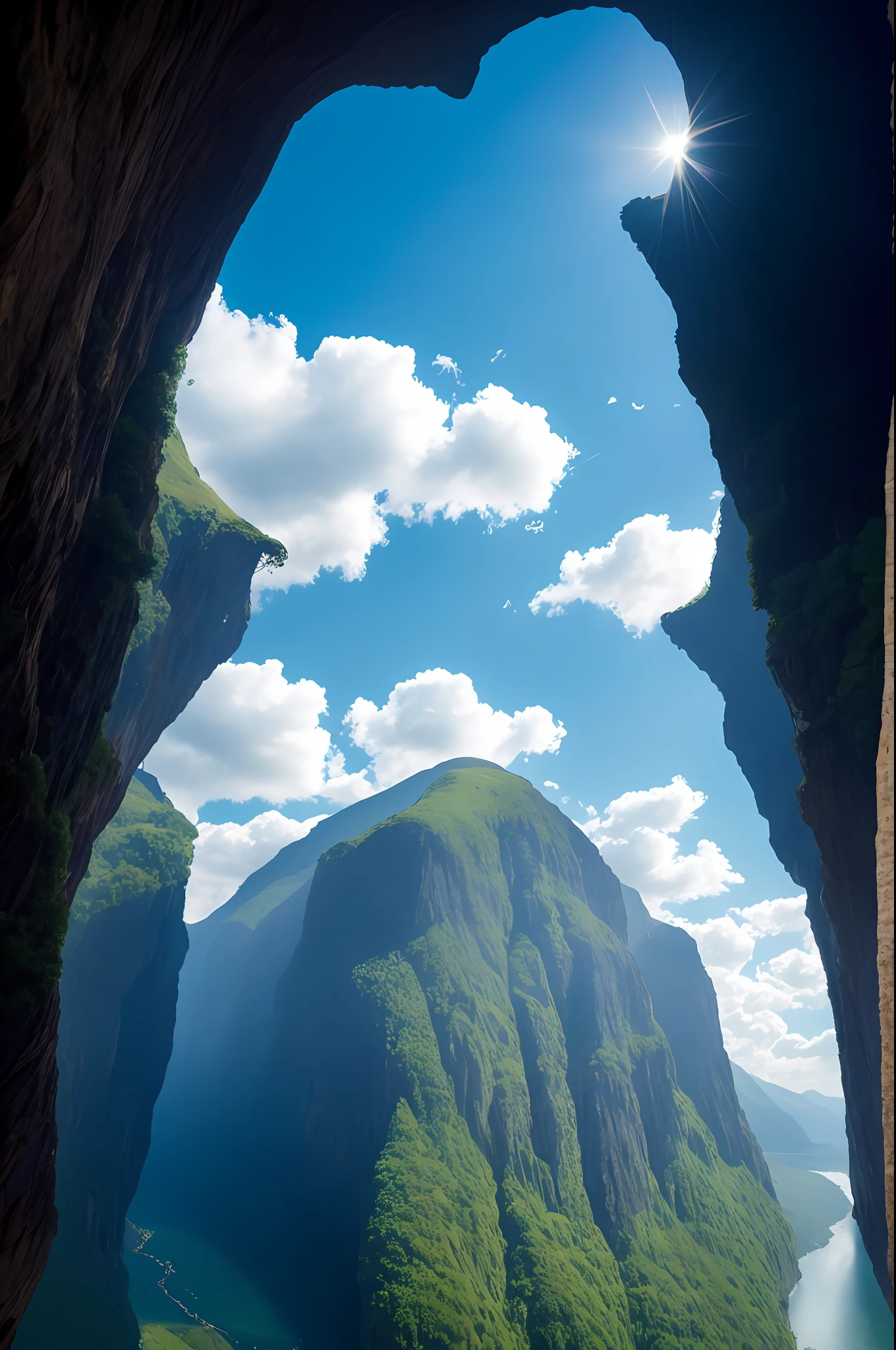 scenery, outdoor, sky, cloud, day, no humans, mountain, panorama, water, tree, blue sky, waterfall, cliff, nature, lake, river, cloudy sky