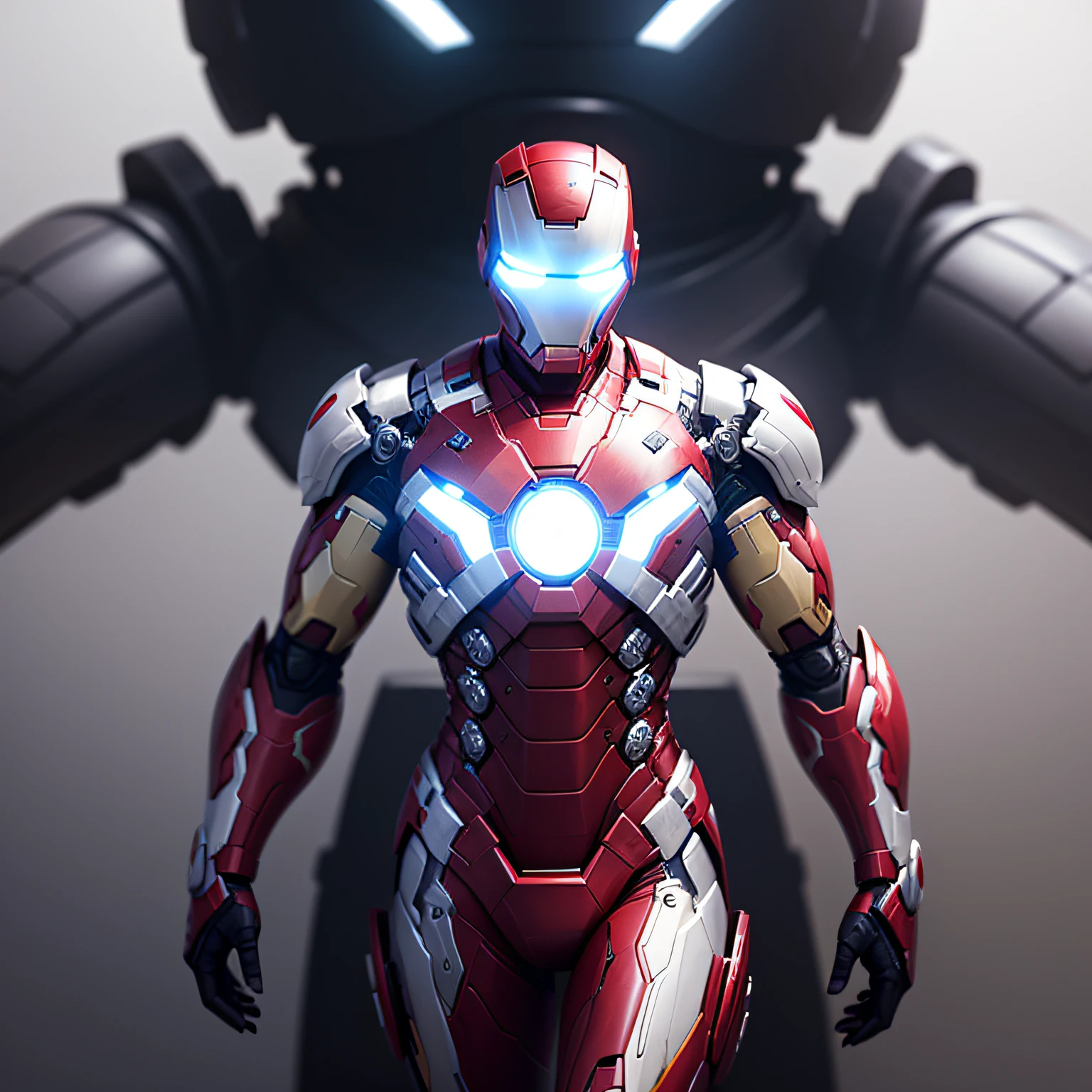 corpo inteiro, in a frontal view of a human in a wearable ExoSkeleton inspired by Marvel's iron man in black and silver --auto