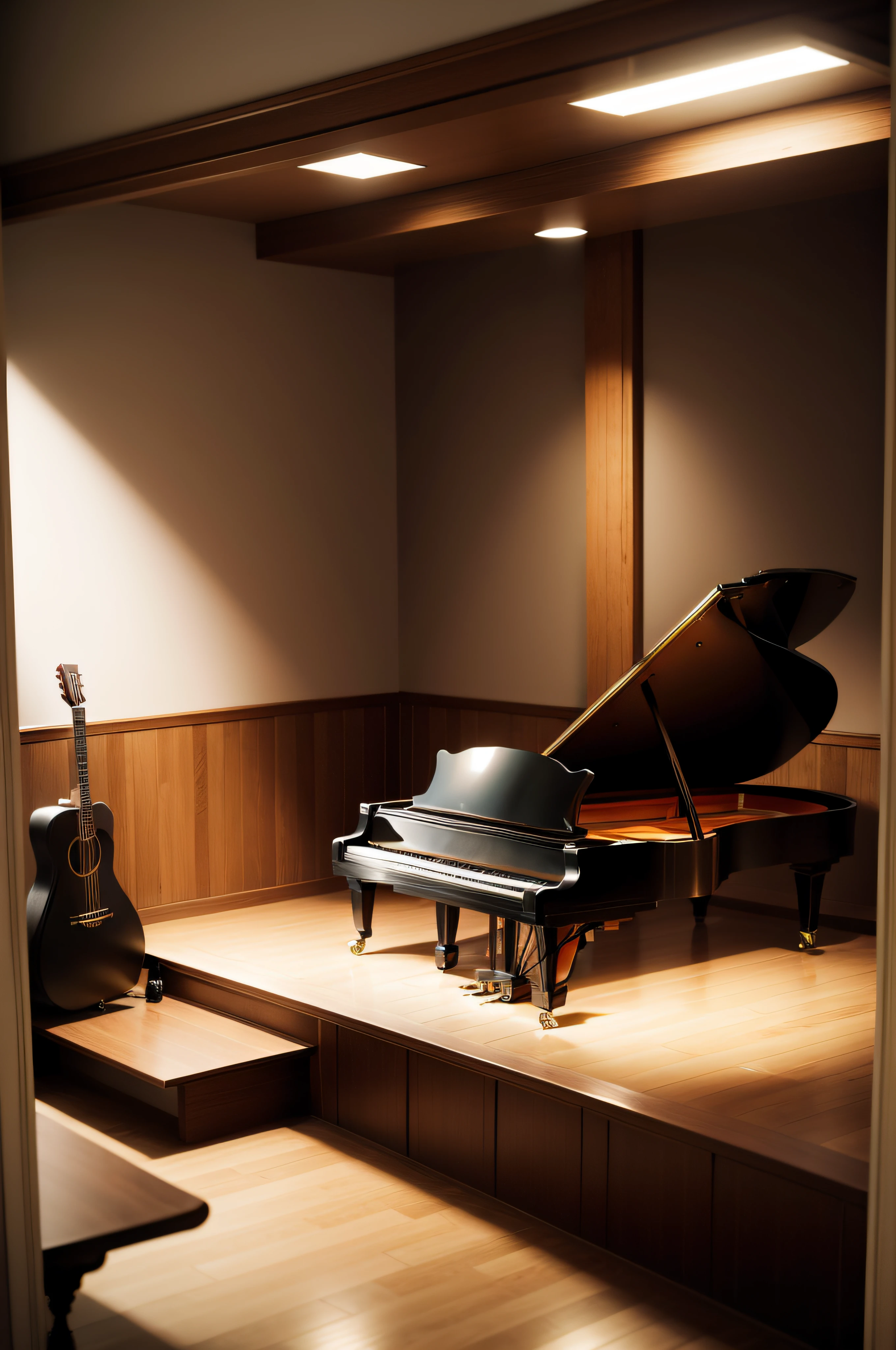 "Piano and acoustic guitar room"