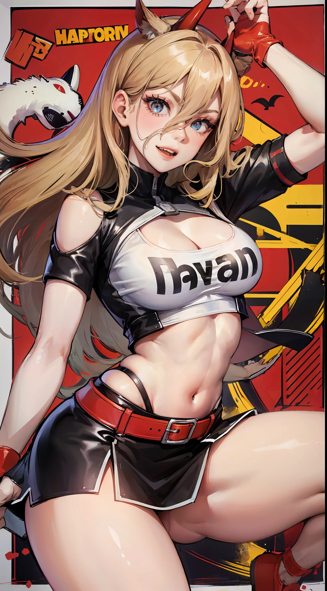power,Promotional poster style，Superskirt，C cup，Fleshy thighs，Pose，Happy look